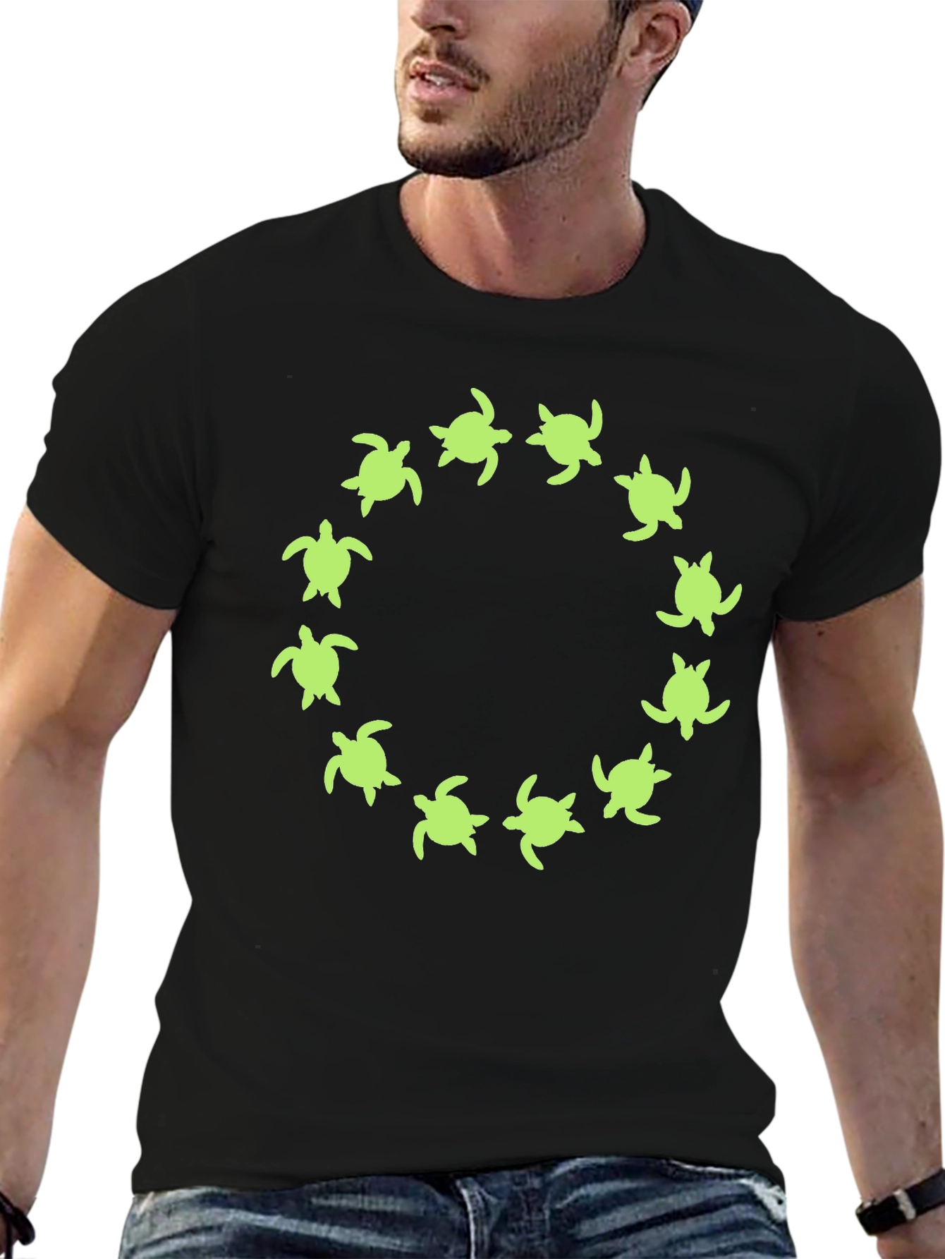 Turtle Circle Graphic Tee - Black Cotton Shirt