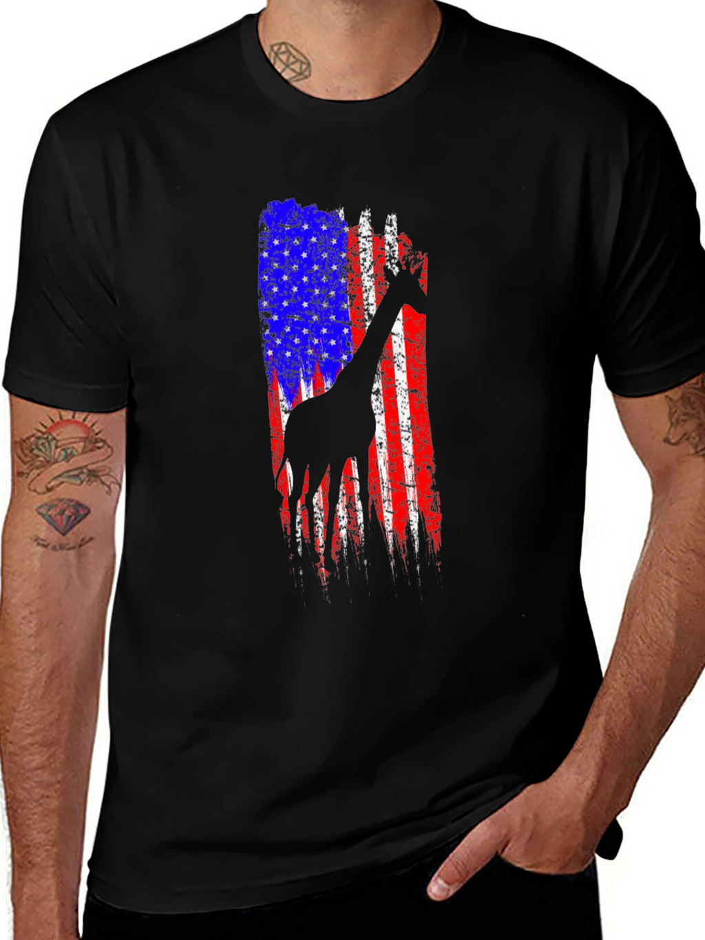 Giraffe American Flag Graphic Tee