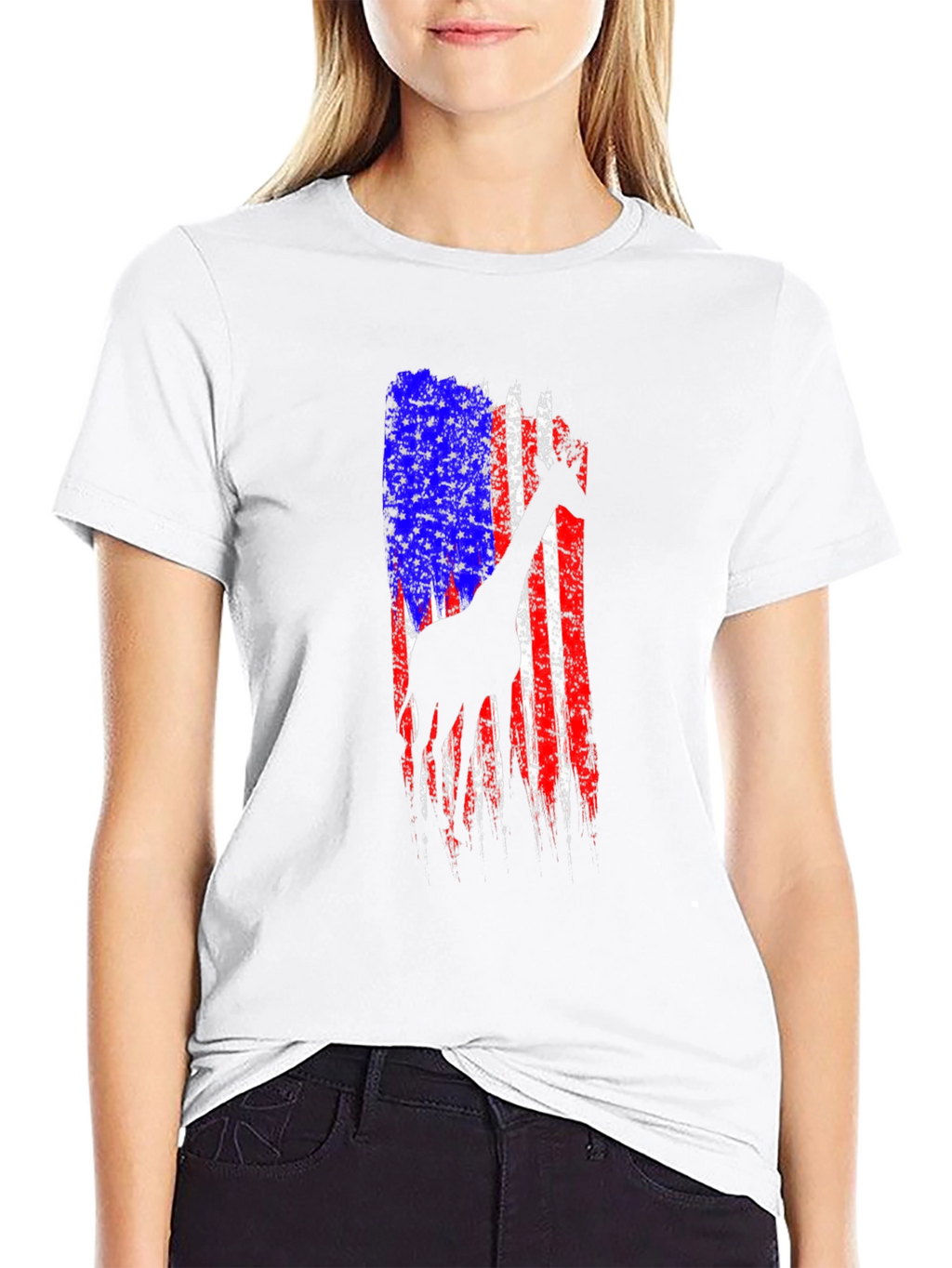 Giraffe American Flag Graphic Tee