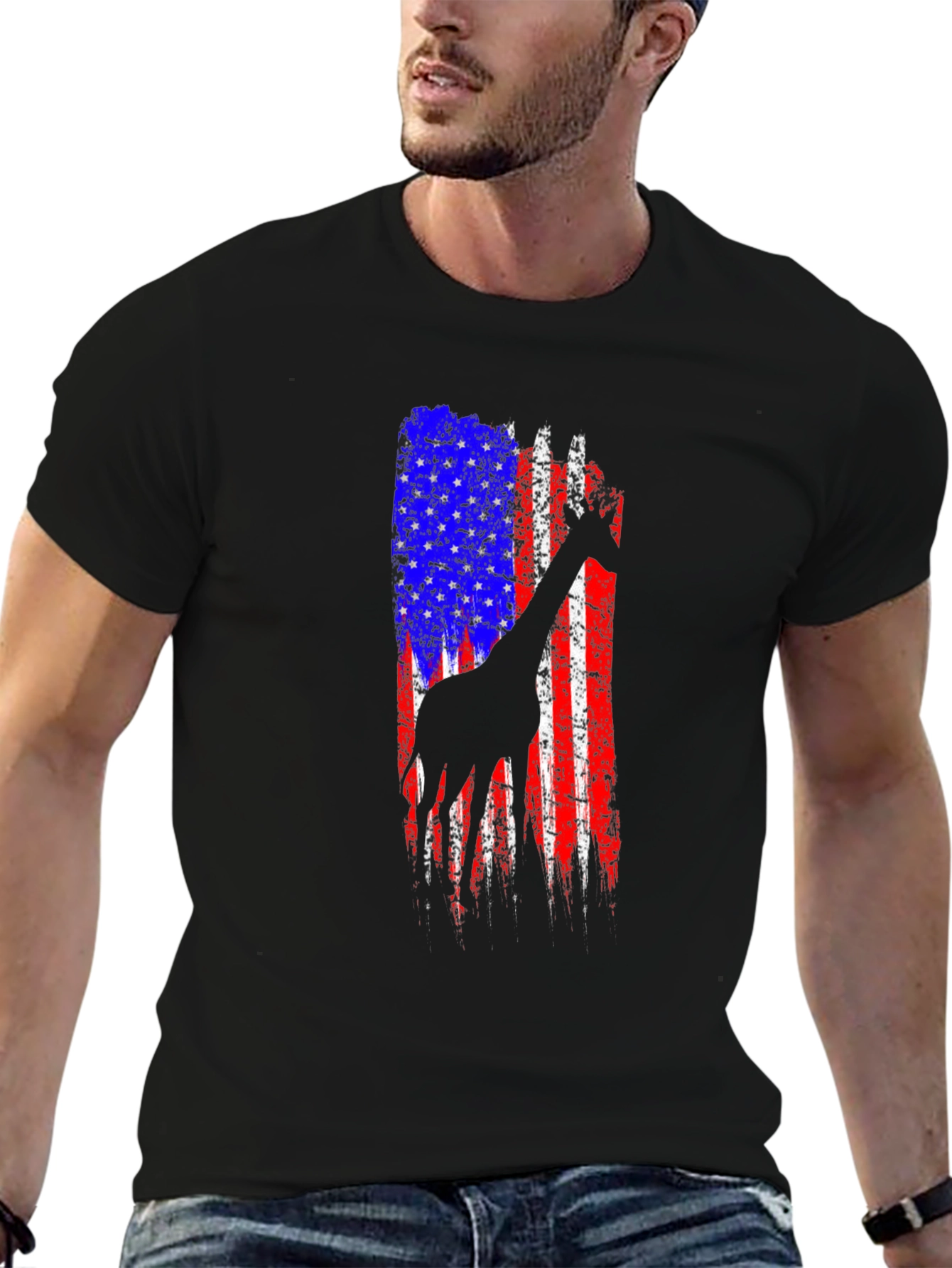 Giraffe American Flag Graphic Tee