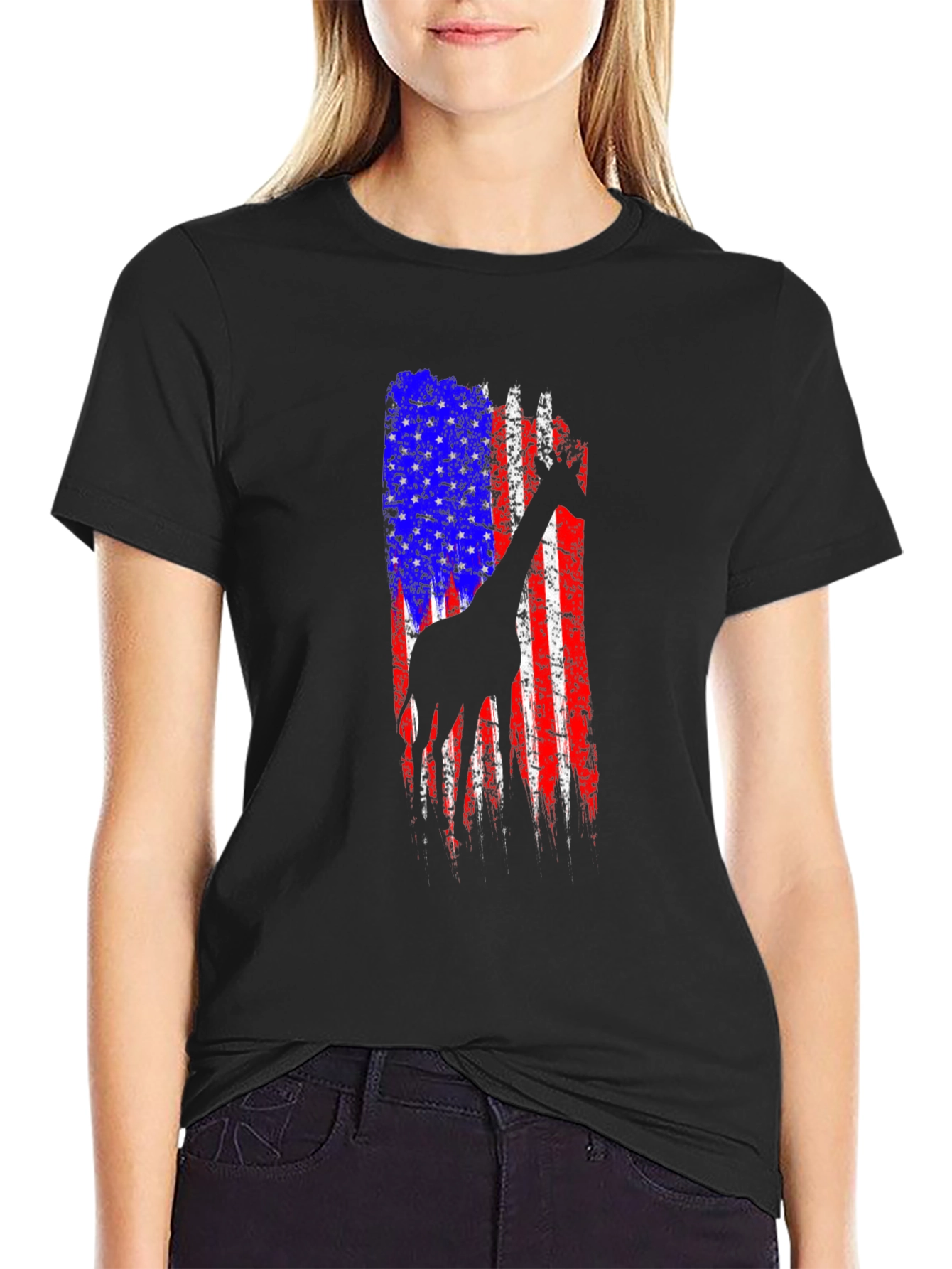 Giraffe American Flag Graphic Tee