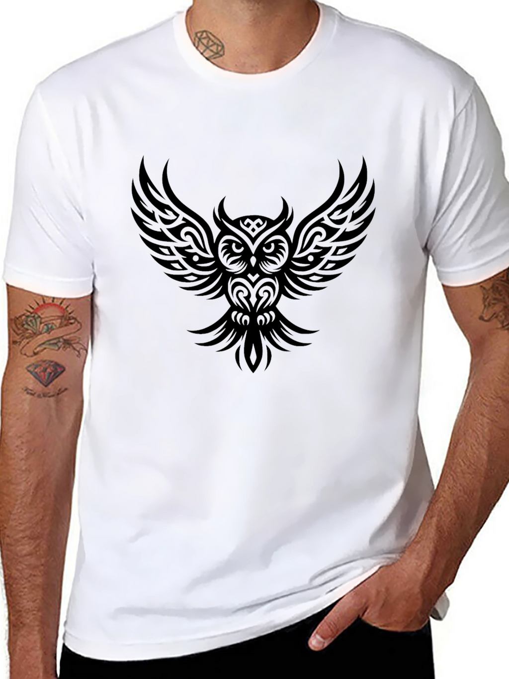 Mens Black Owl Graphic Tee