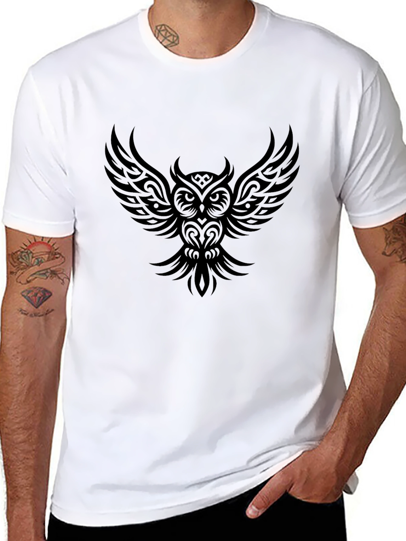 Mens Black Owl Graphic Tee