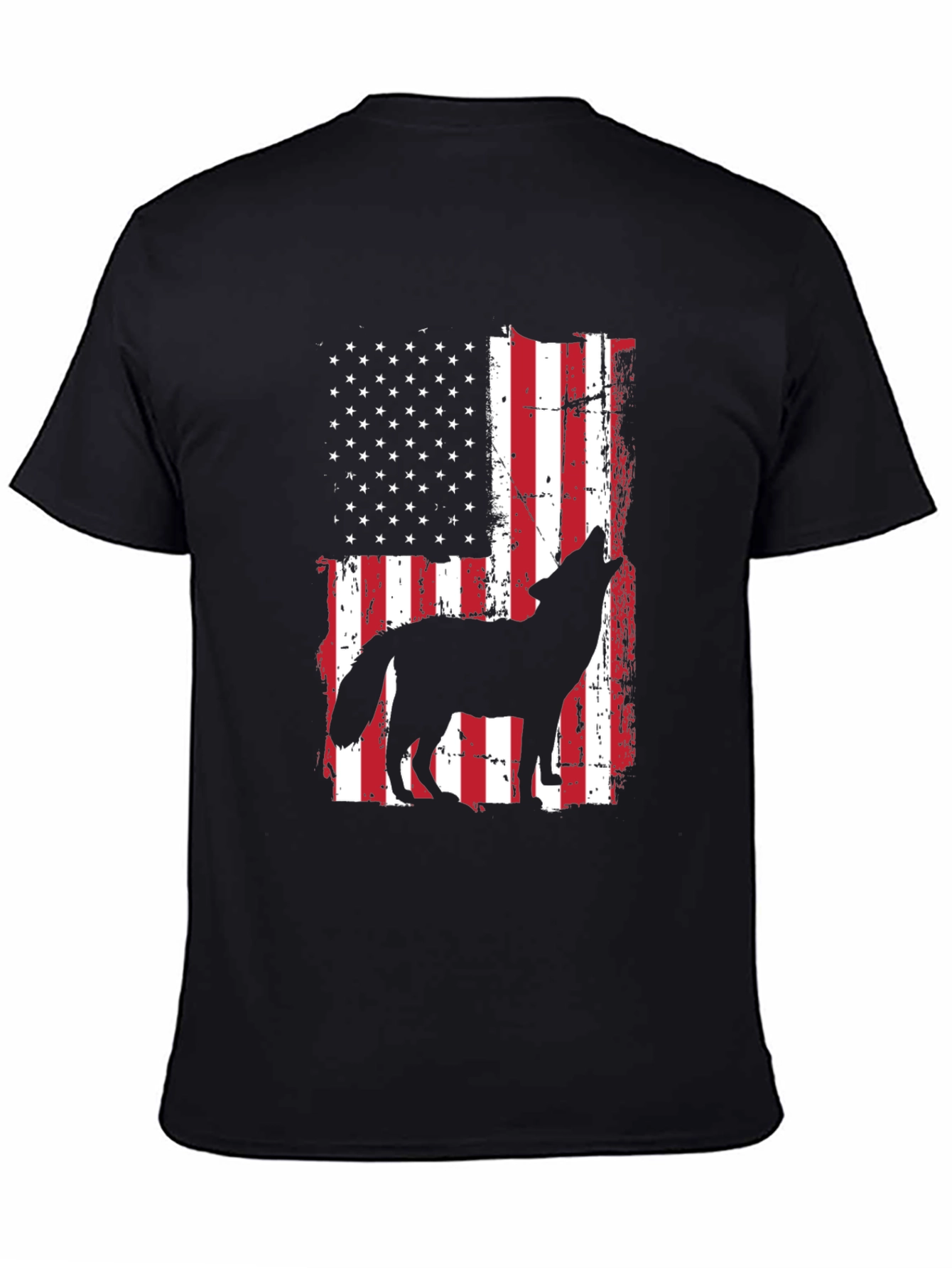 Wolf Howling American Flag T-Shirt Patriotic USA Tee