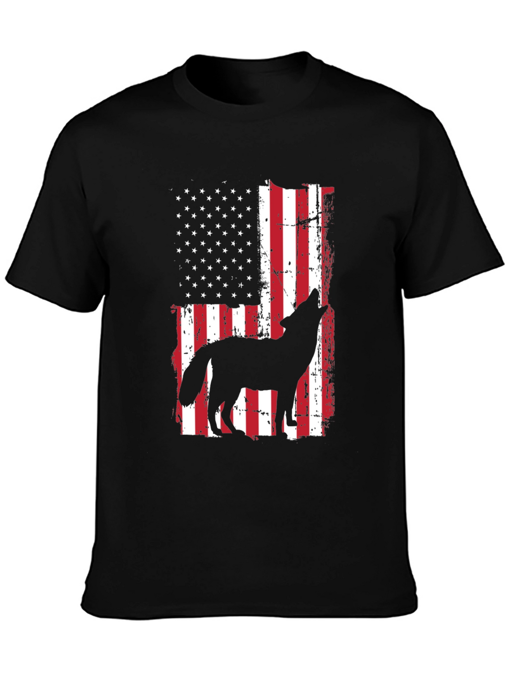 Wolf Howling American Flag T-Shirt Patriotic USA Tee