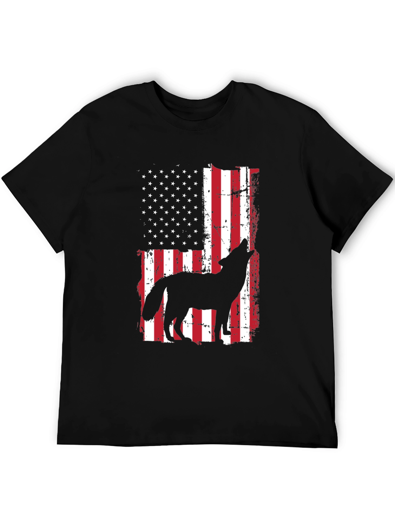 Wolf Howling American Flag T-Shirt Patriotic USA Tee