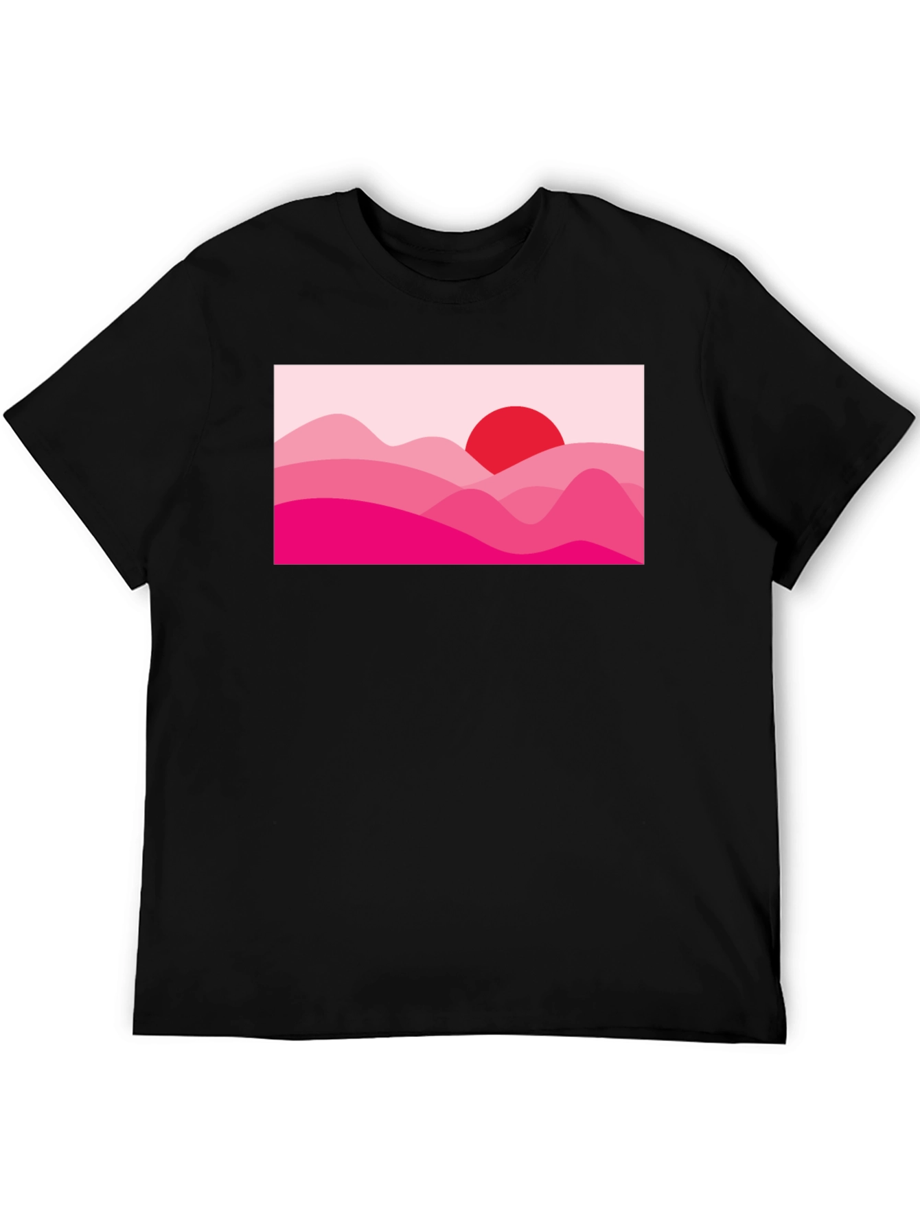 Sunset Pink Mountain Graphic Black T-Shirt