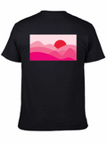 Sunset Pink Mountain Graphic Black T-Shirt