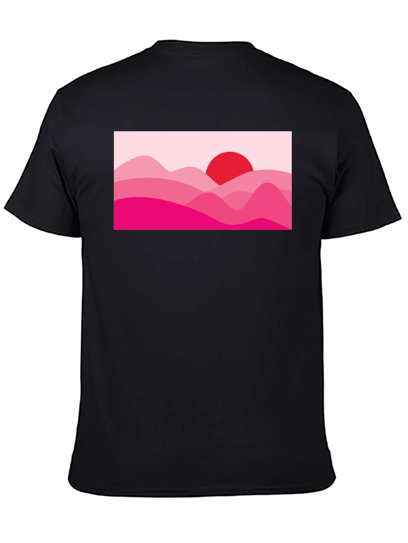 Sunset Pink Mountain Graphic Black T-Shirt