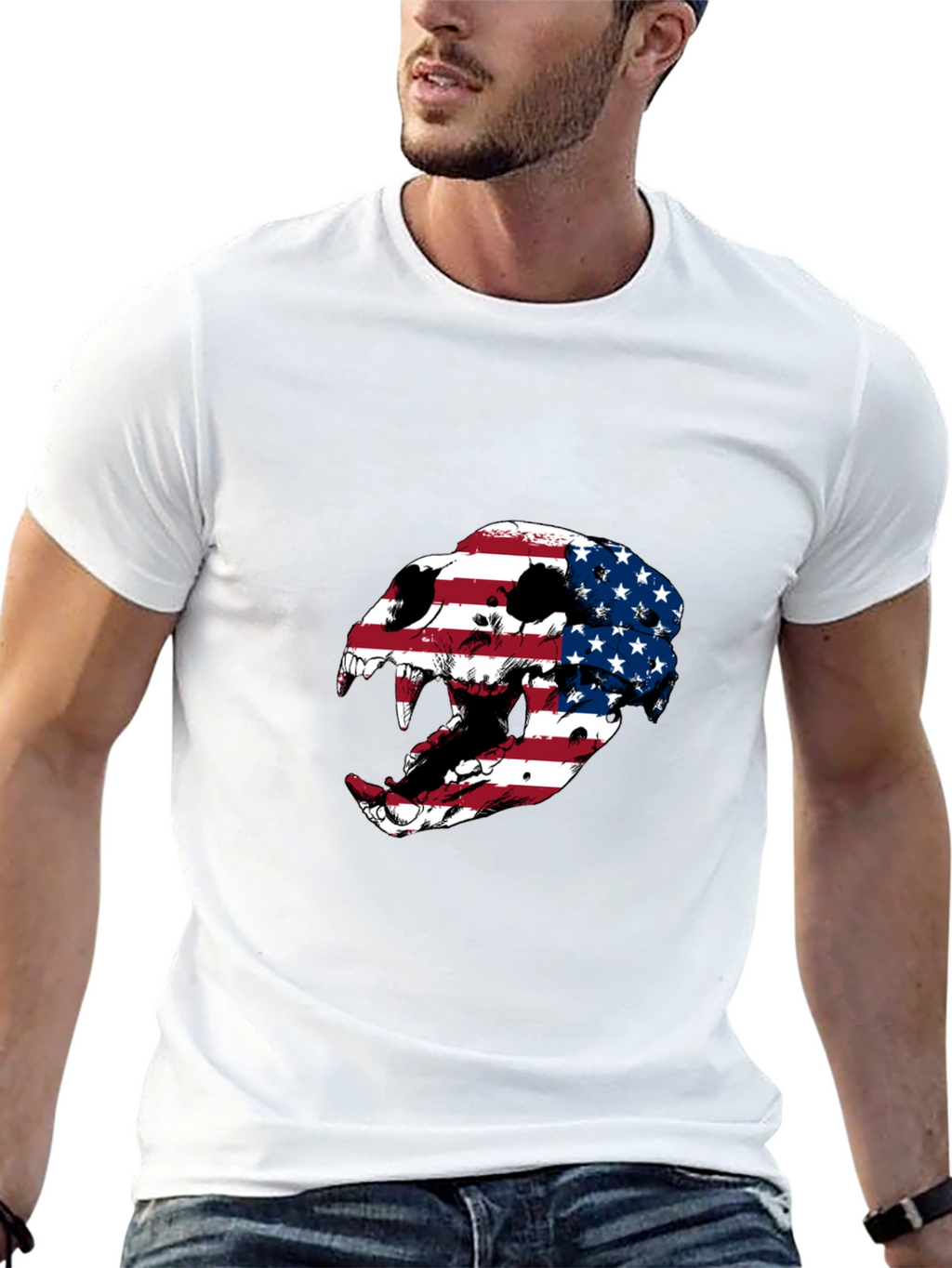 American Flag Skull Graphic Tee - Patriotic Style