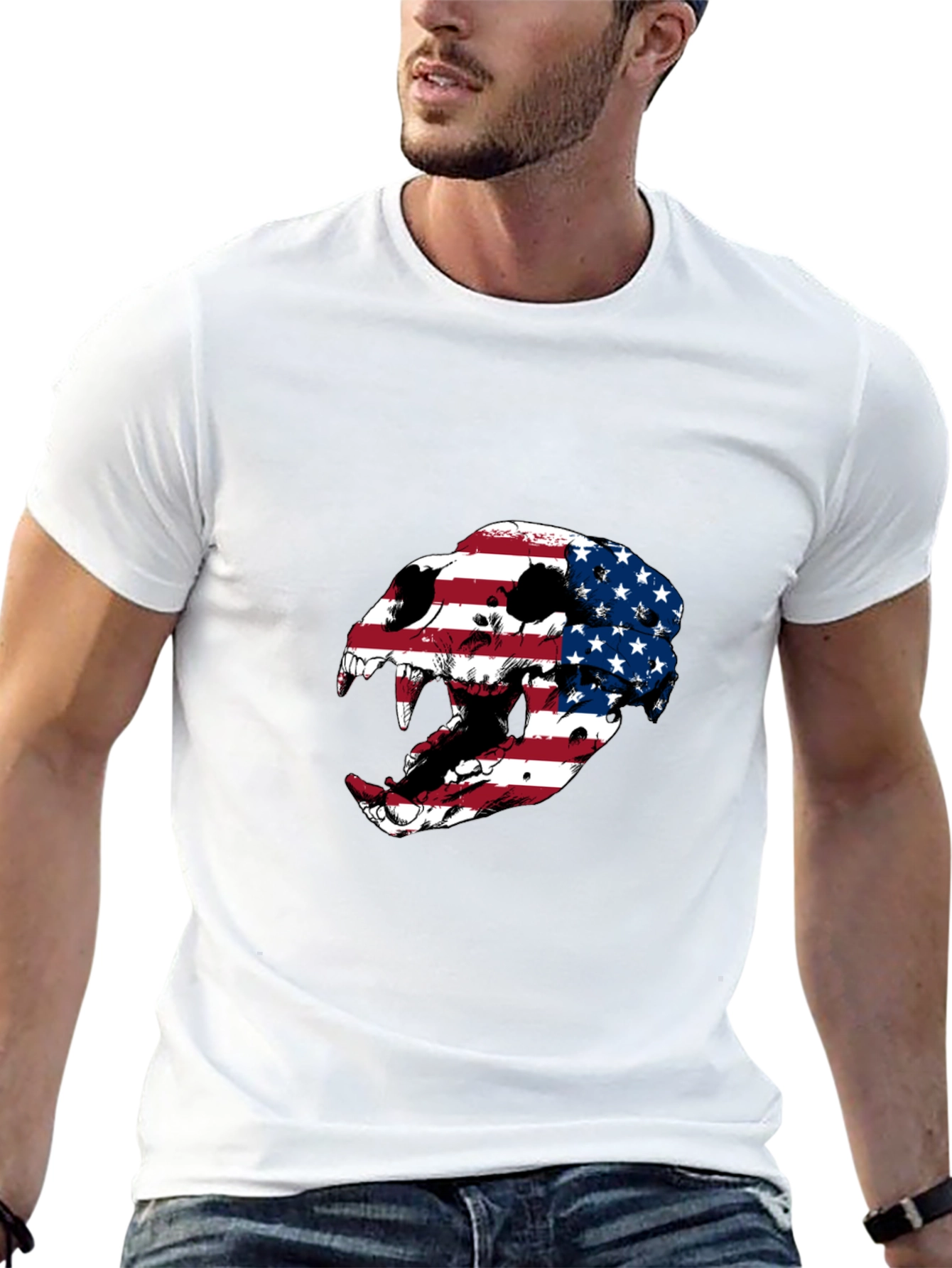 American Flag Skull Graphic Tee - Patriotic Style
