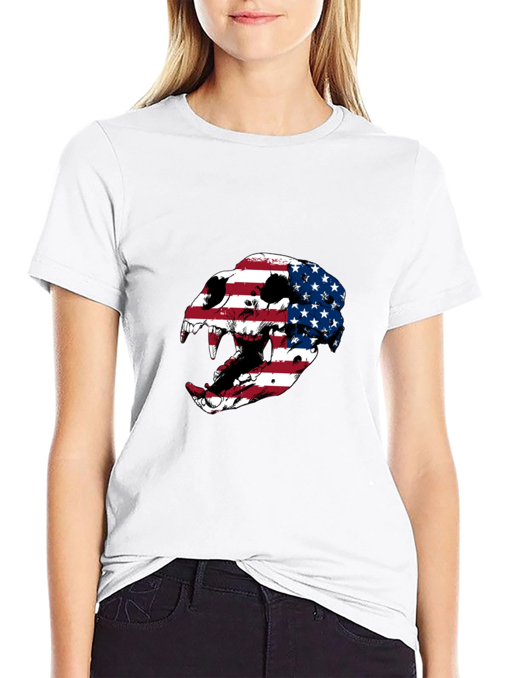 American Flag Skull Graphic Tee - Patriotic Style