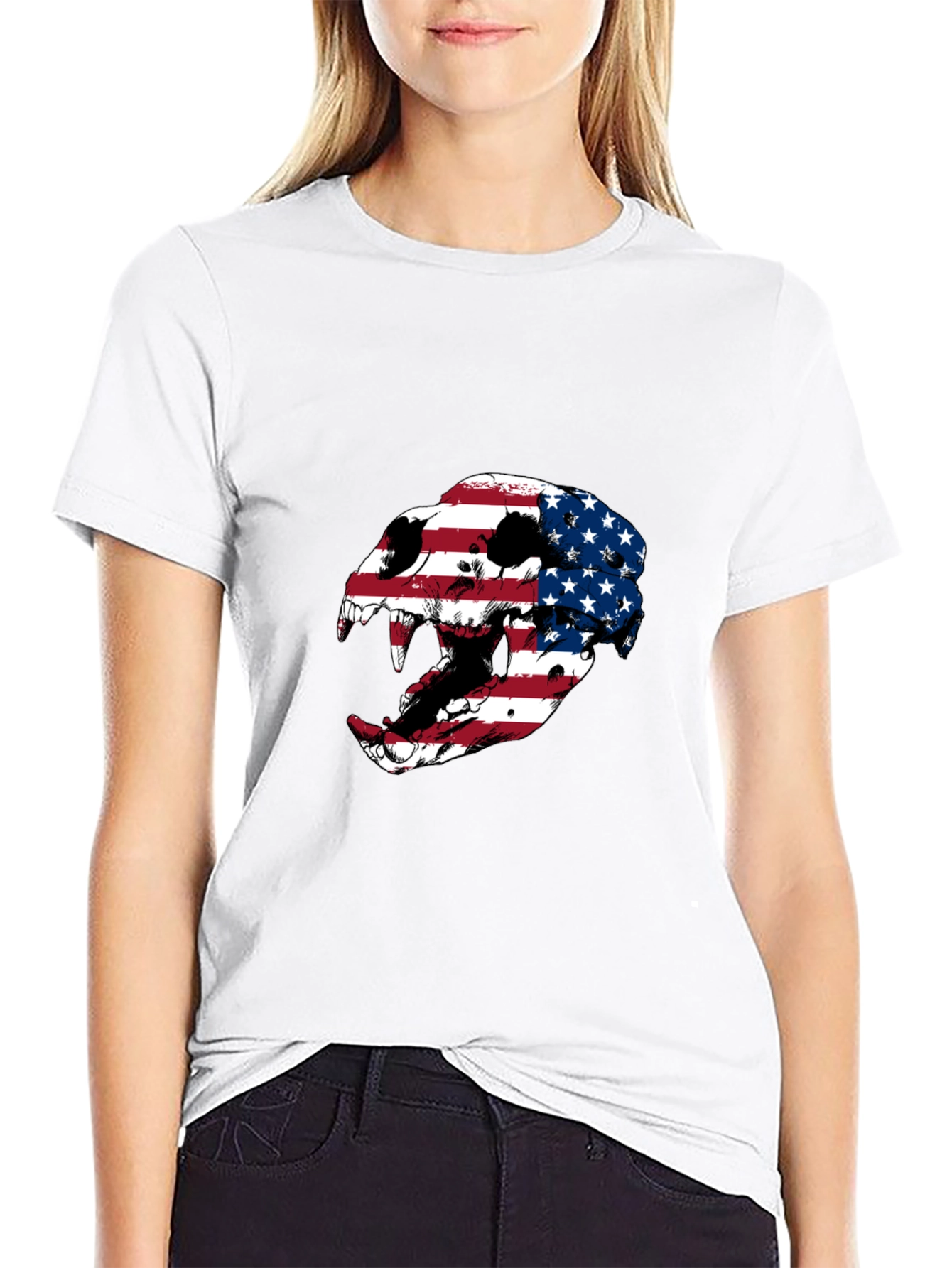 American Flag Skull Graphic Tee - Patriotic Style