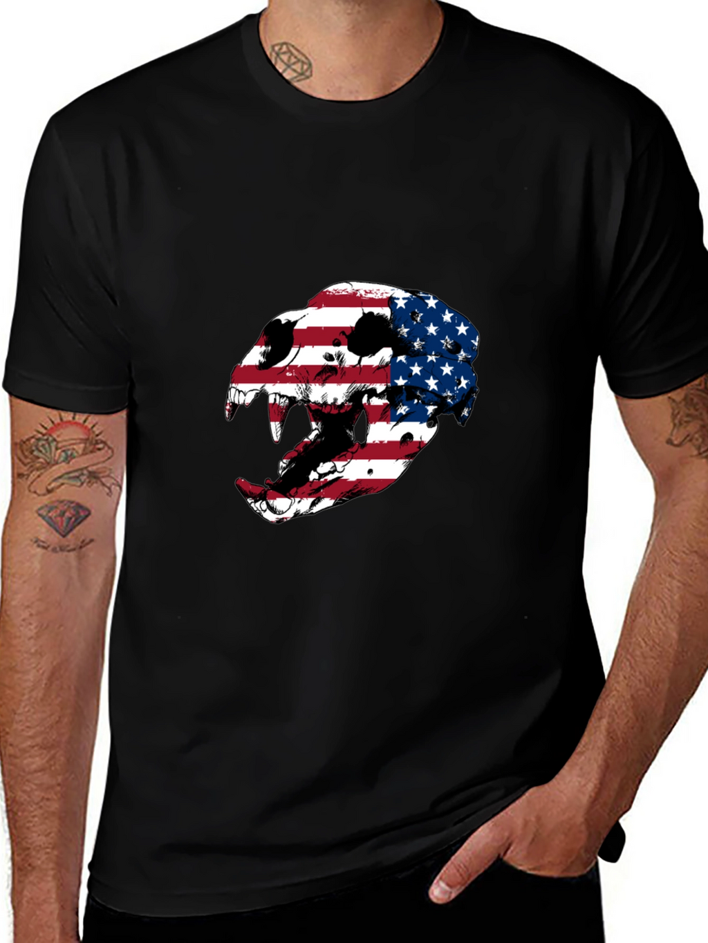 American Flag Skull Graphic Tee - Patriotic Style