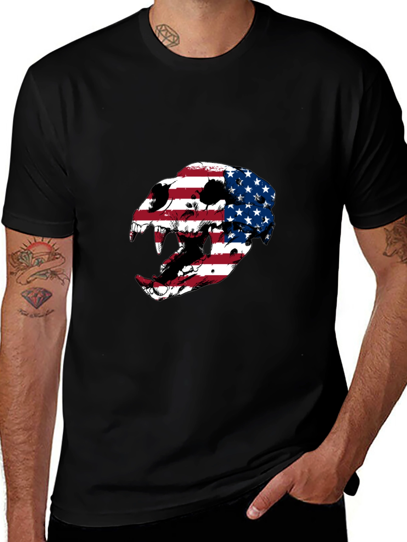 American Flag Skull Graphic Tee - Patriotic Style