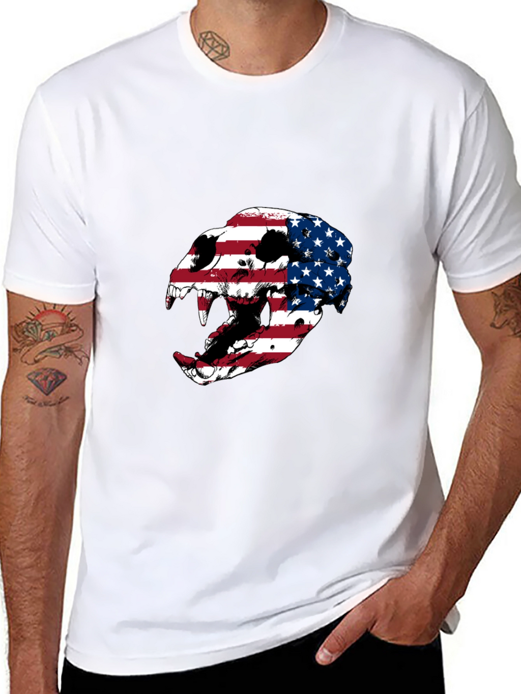 American Flag Skull Graphic Tee - Patriotic Style