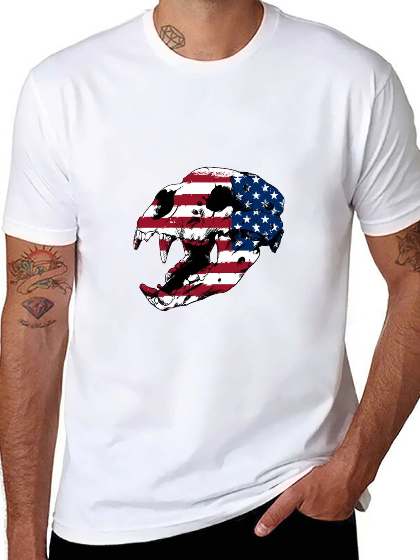 American Flag Skull Graphic Tee - Patriotic Style