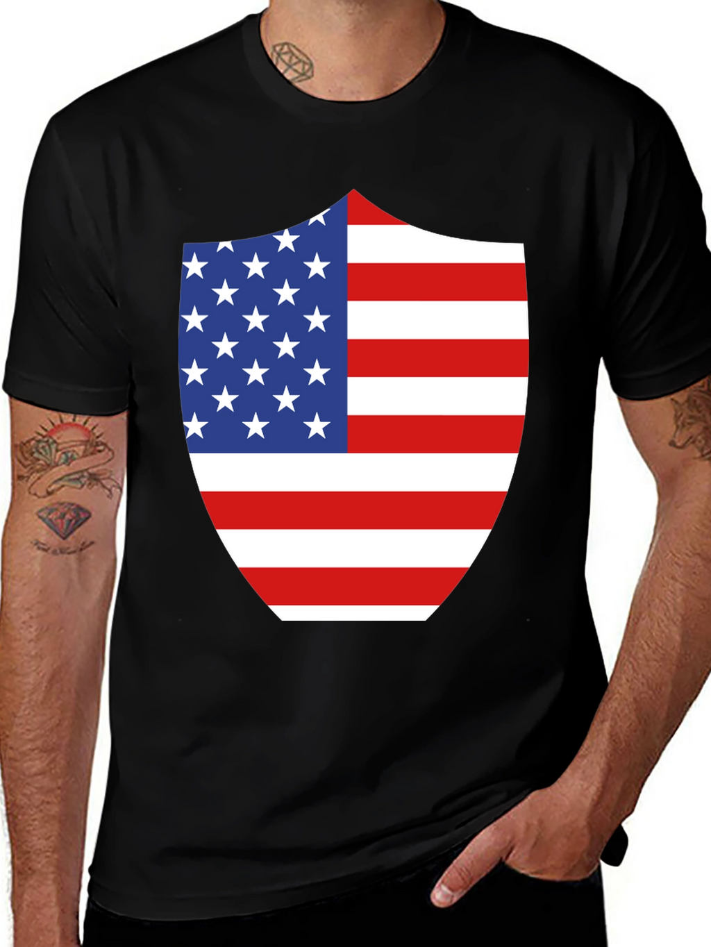 American Flag Shield Graphic Tee - Patriotic Black T-Shirt