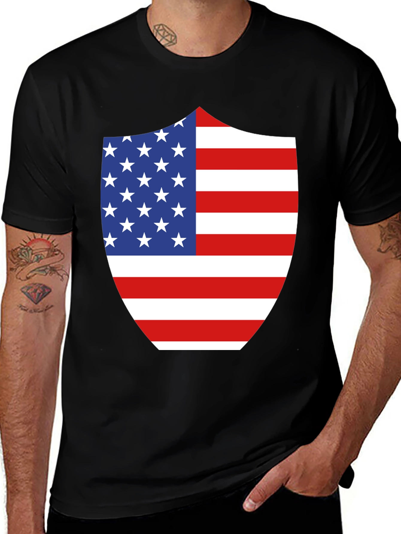 American Flag Shield Graphic Tee - Patriotic Black T-Shirt