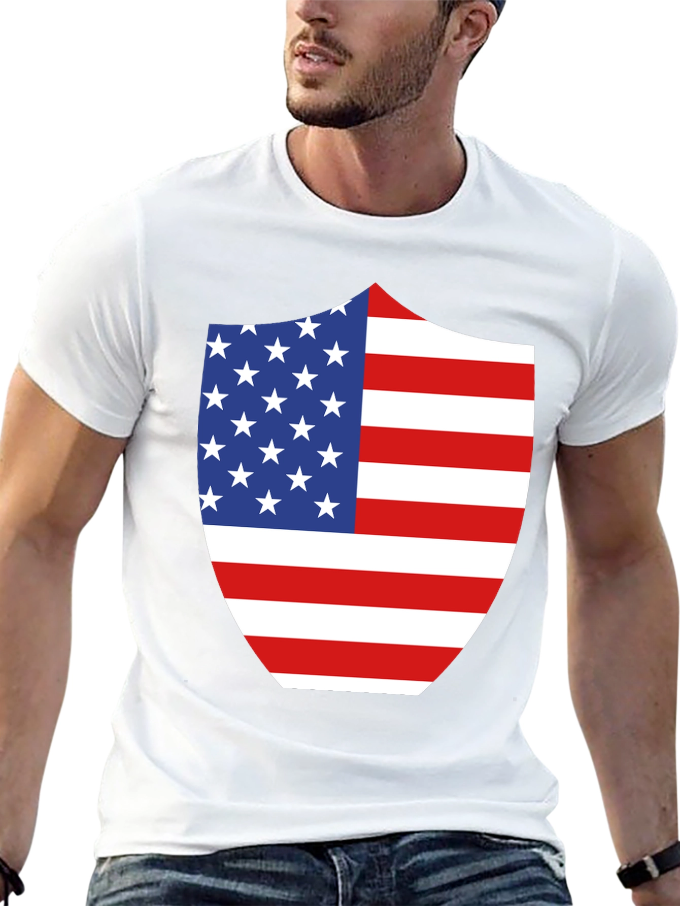 American Flag Shield Graphic Tee - Patriotic Black T-Shirt