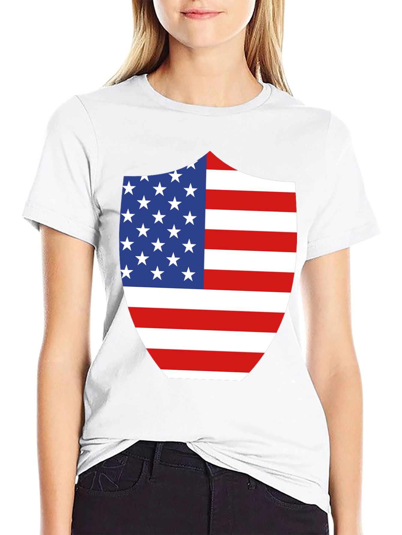 American Flag Shield Graphic Tee - Patriotic Black T-Shirt