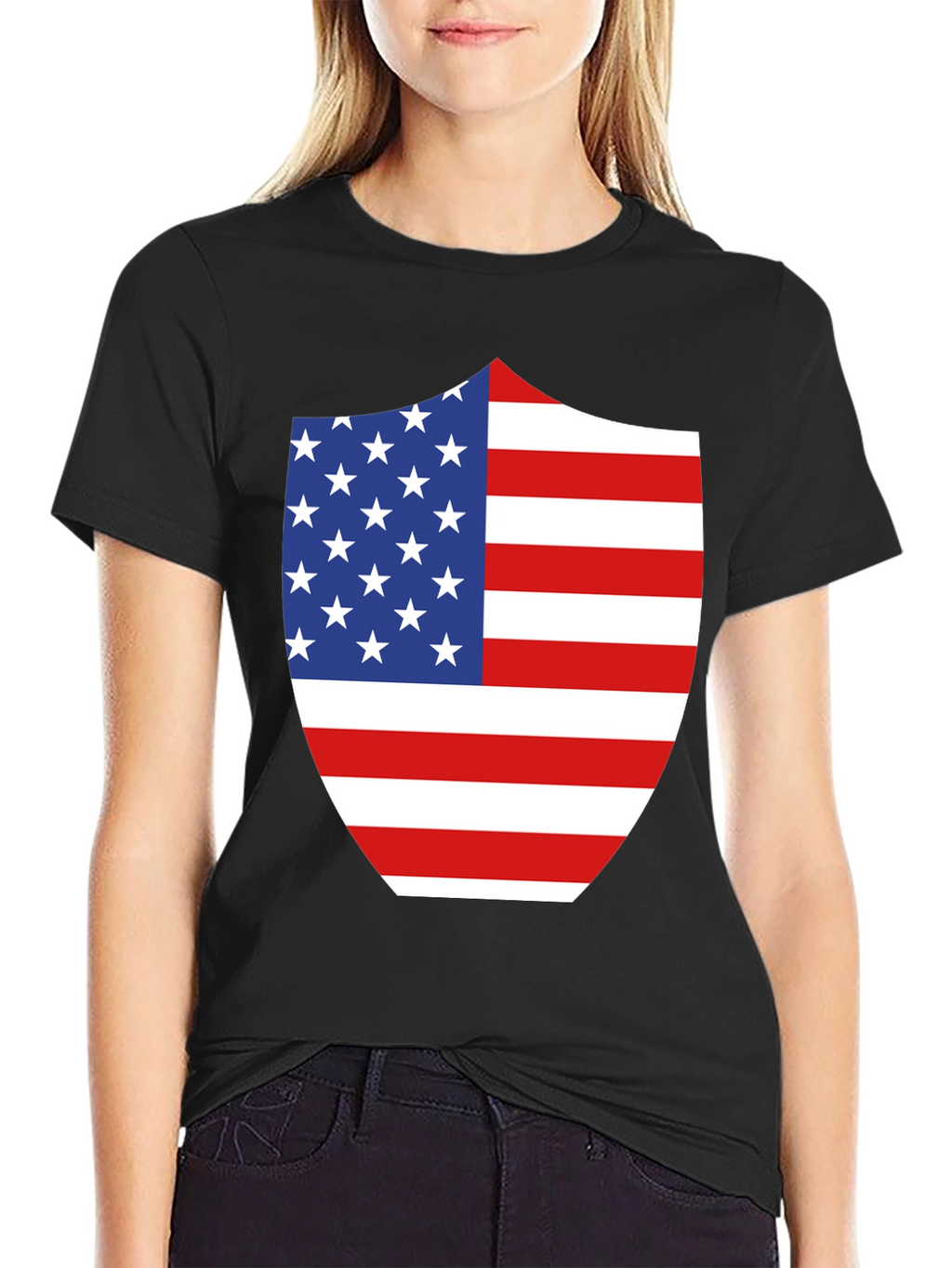 American Flag Shield Graphic Tee - Patriotic Black T-Shirt
