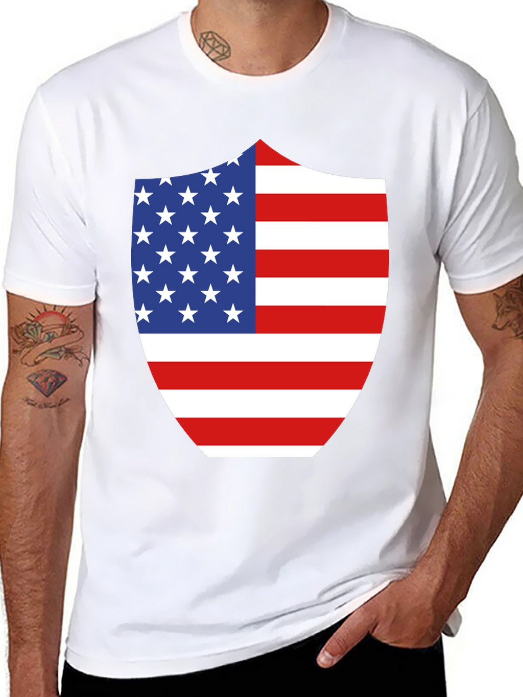 American Flag Shield Graphic Tee - Patriotic Black T-Shirt