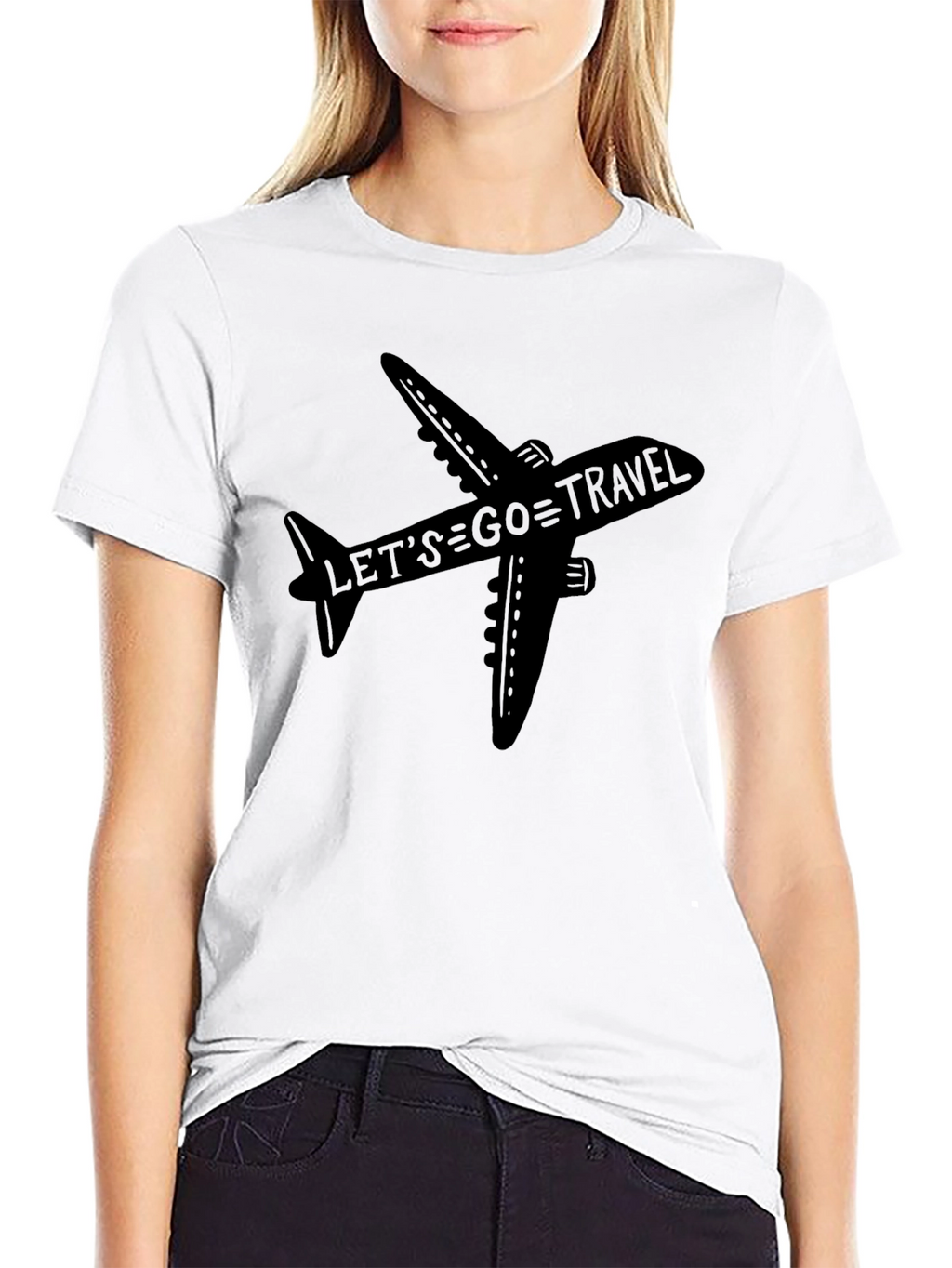 Lets Go Travel Airplane Graphic Tee - Black