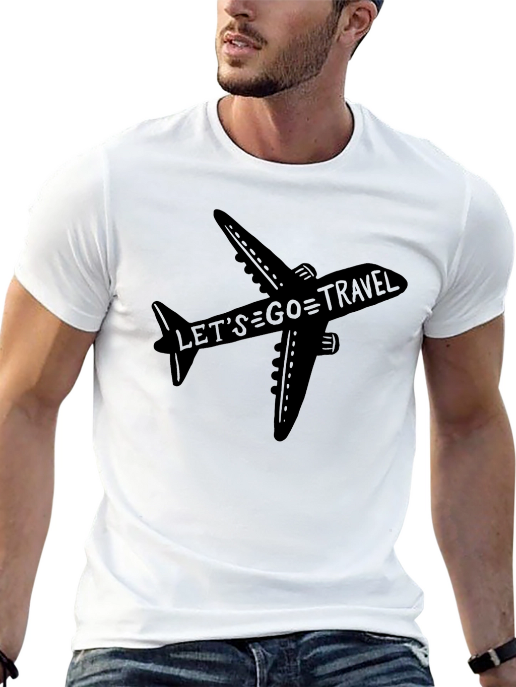 Lets Go Travel Airplane Graphic Tee - Black