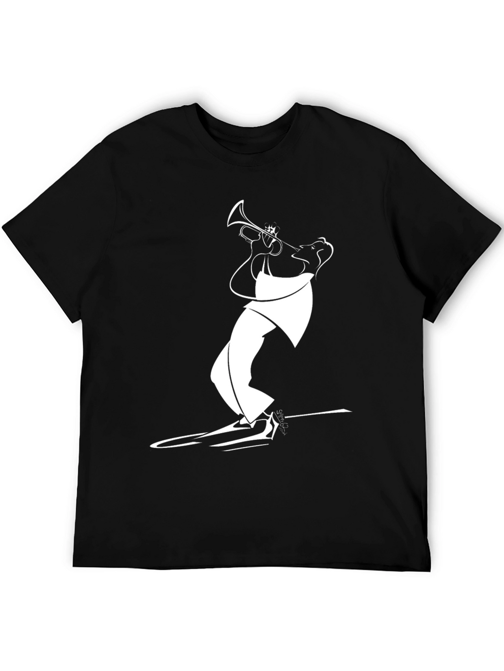 Black T-Shirt with White Jazz Musician Design
