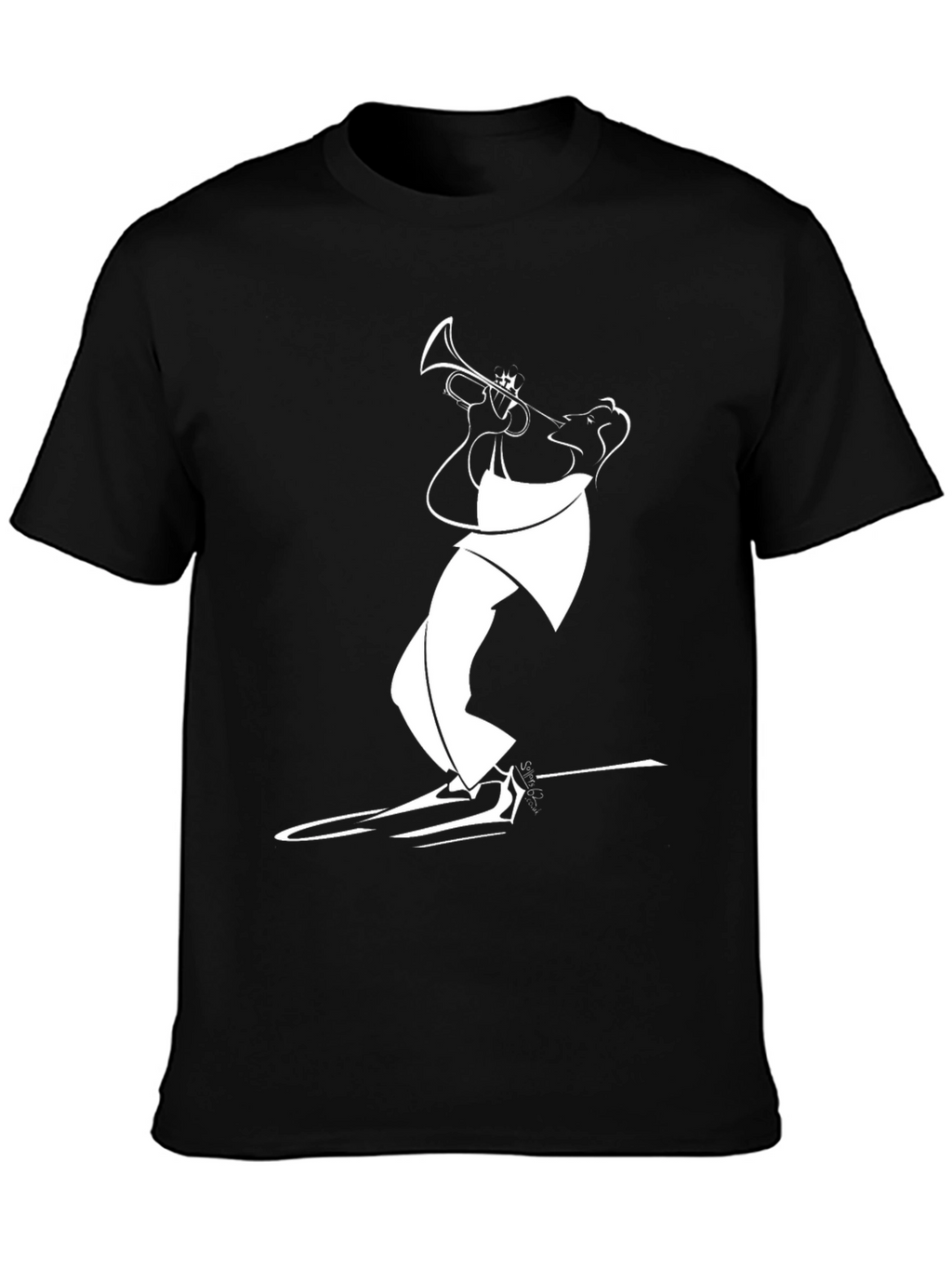 Black T-Shirt with White Jazz Musician Design