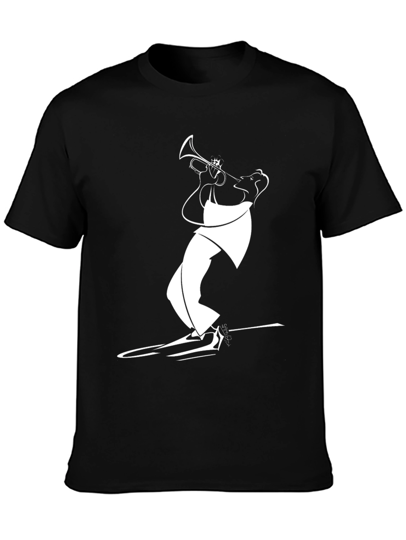 Black T-Shirt with White Jazz Musician Design
