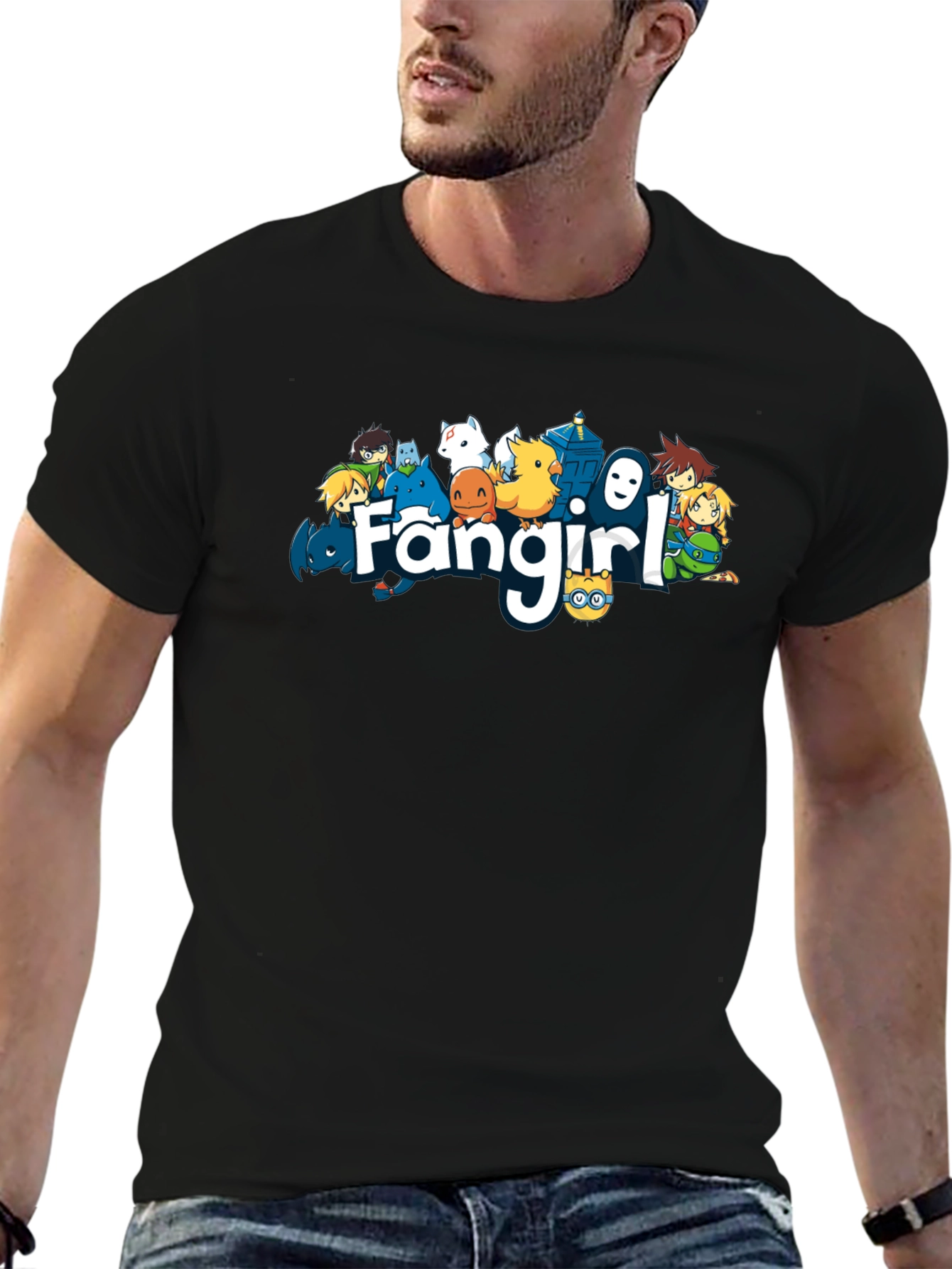 Fangirl Anime Cartoon Black T-Shirt