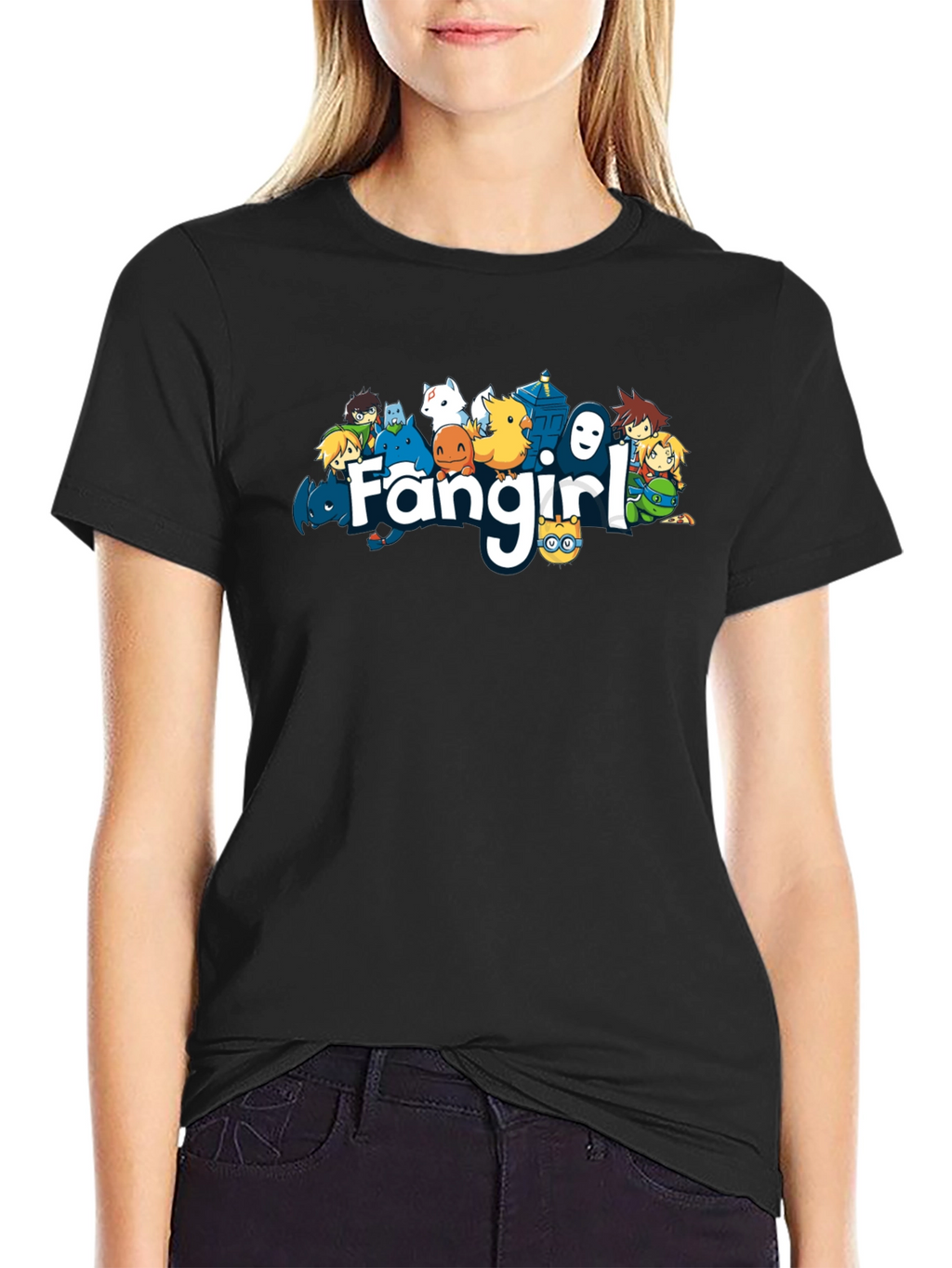 Fangirl Anime Cartoon Black T-Shirt
