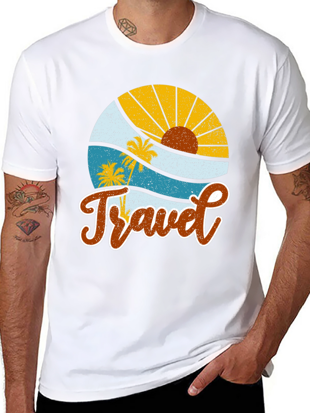 Retro Travel Graphic Tee - Tropical Vacation Shirt