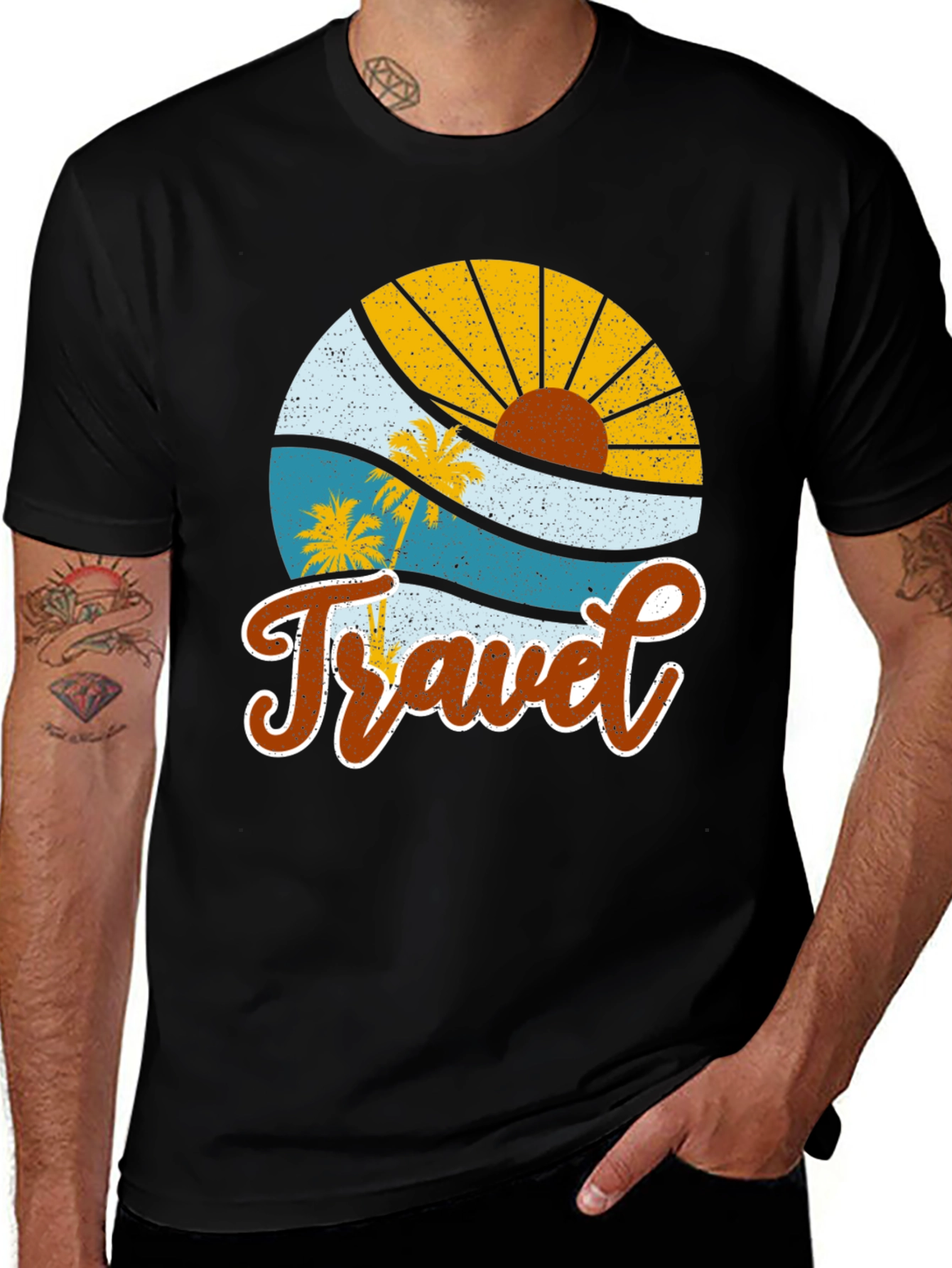 Retro Travel Graphic Tee - Tropical Vacation Shirt