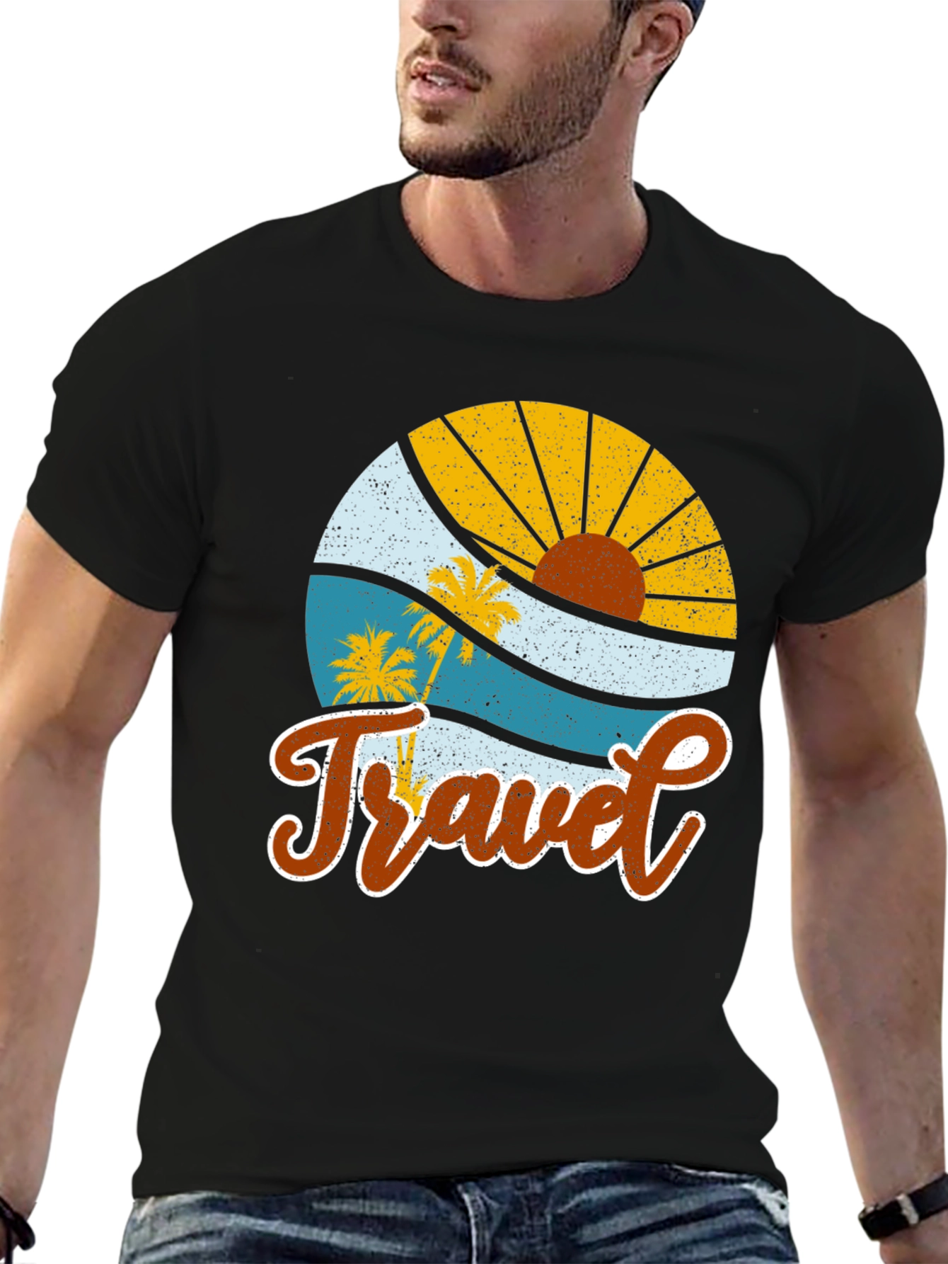 Retro Travel Graphic Tee - Tropical Vacation Shirt