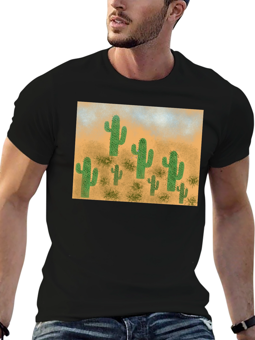 Cactus Desert Scene Graphic Tee - Black