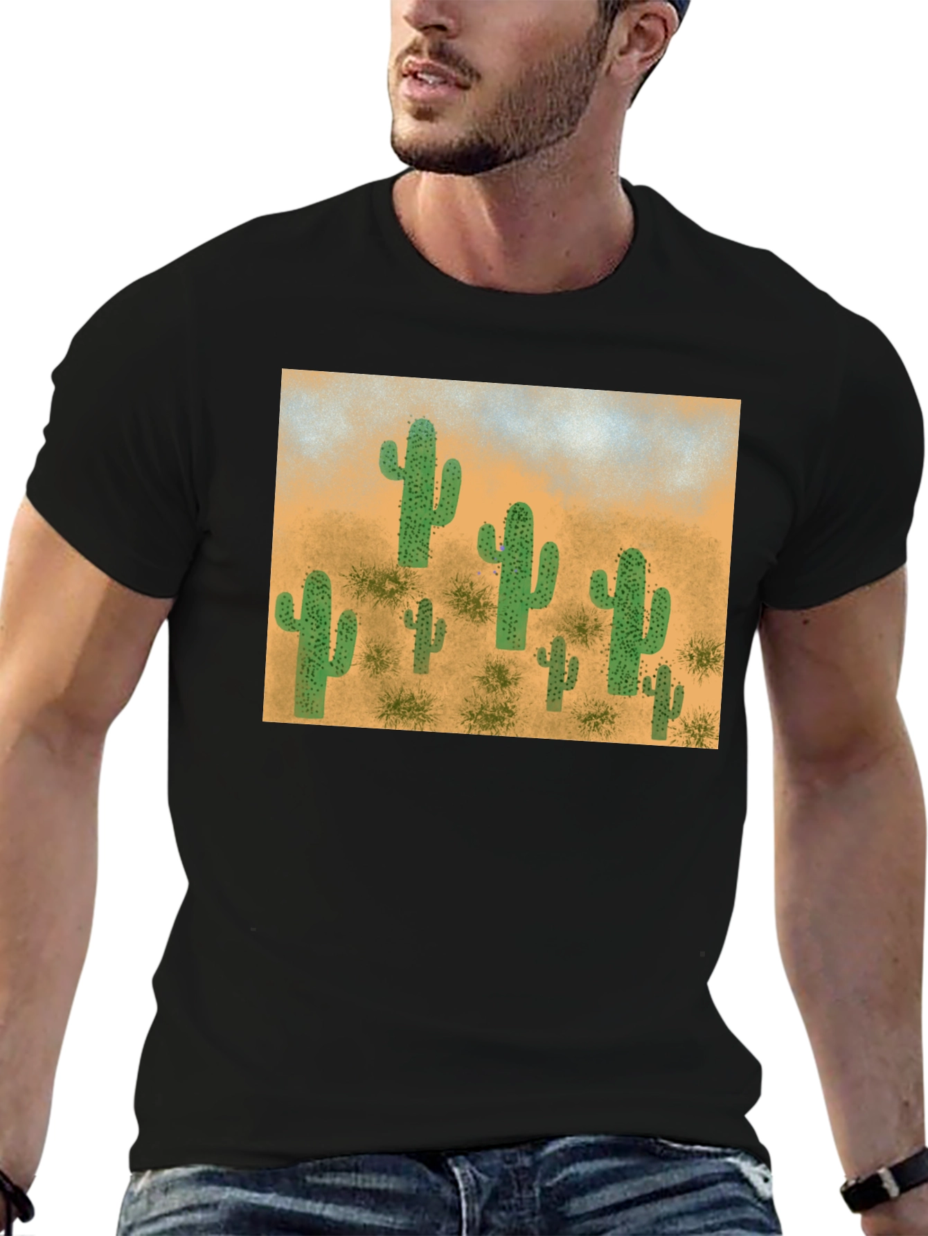 Cactus Desert Scene Graphic Tee - Black