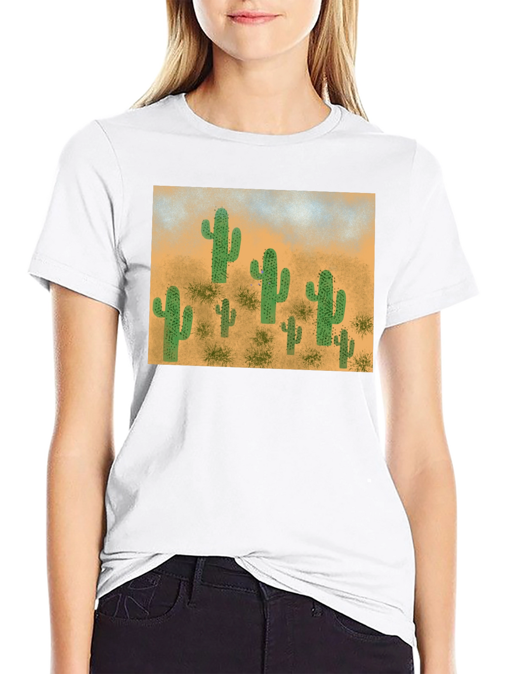 Cactus Desert Scene Graphic Tee - Black