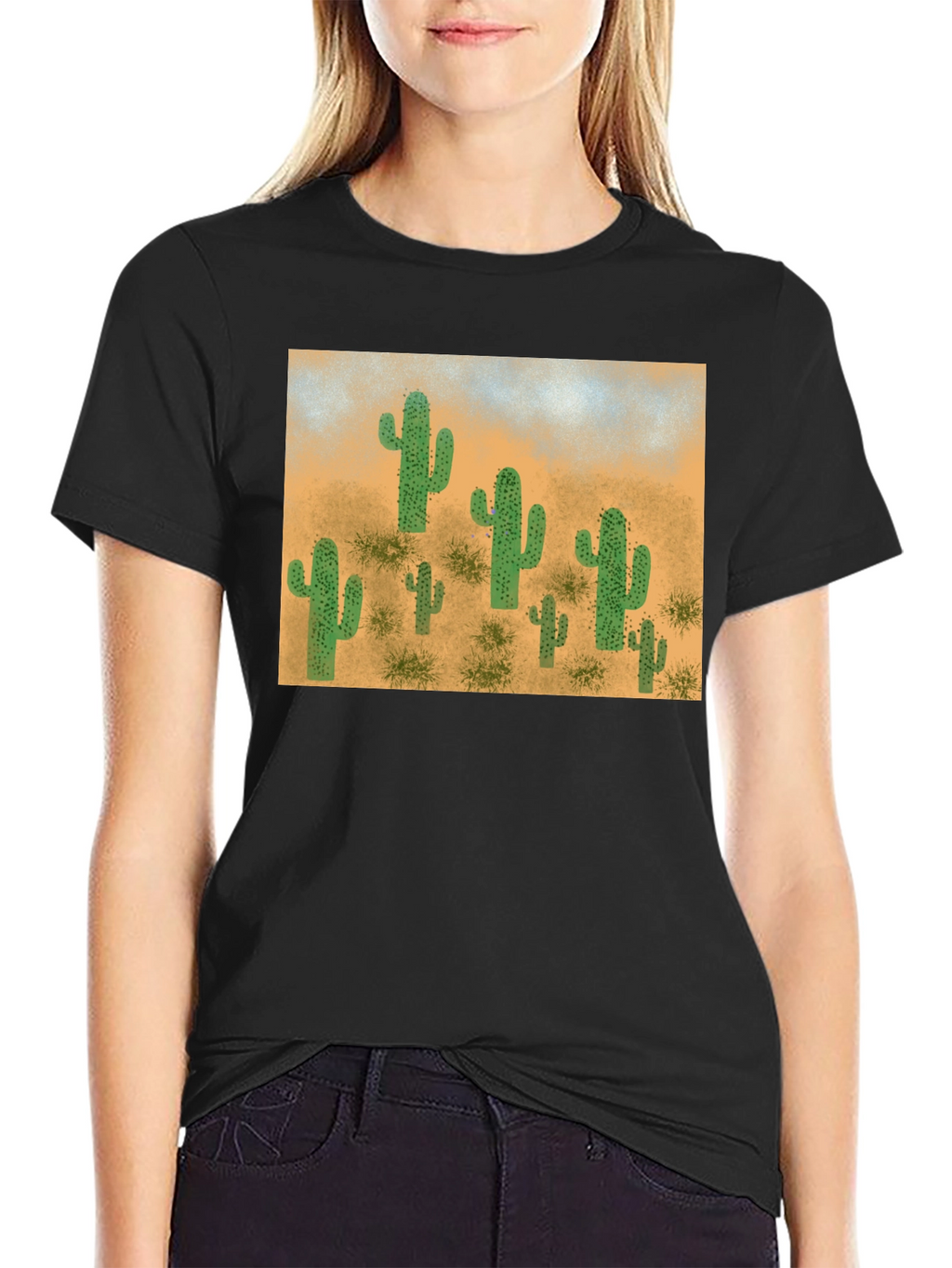 Cactus Desert Scene Graphic Tee - Black