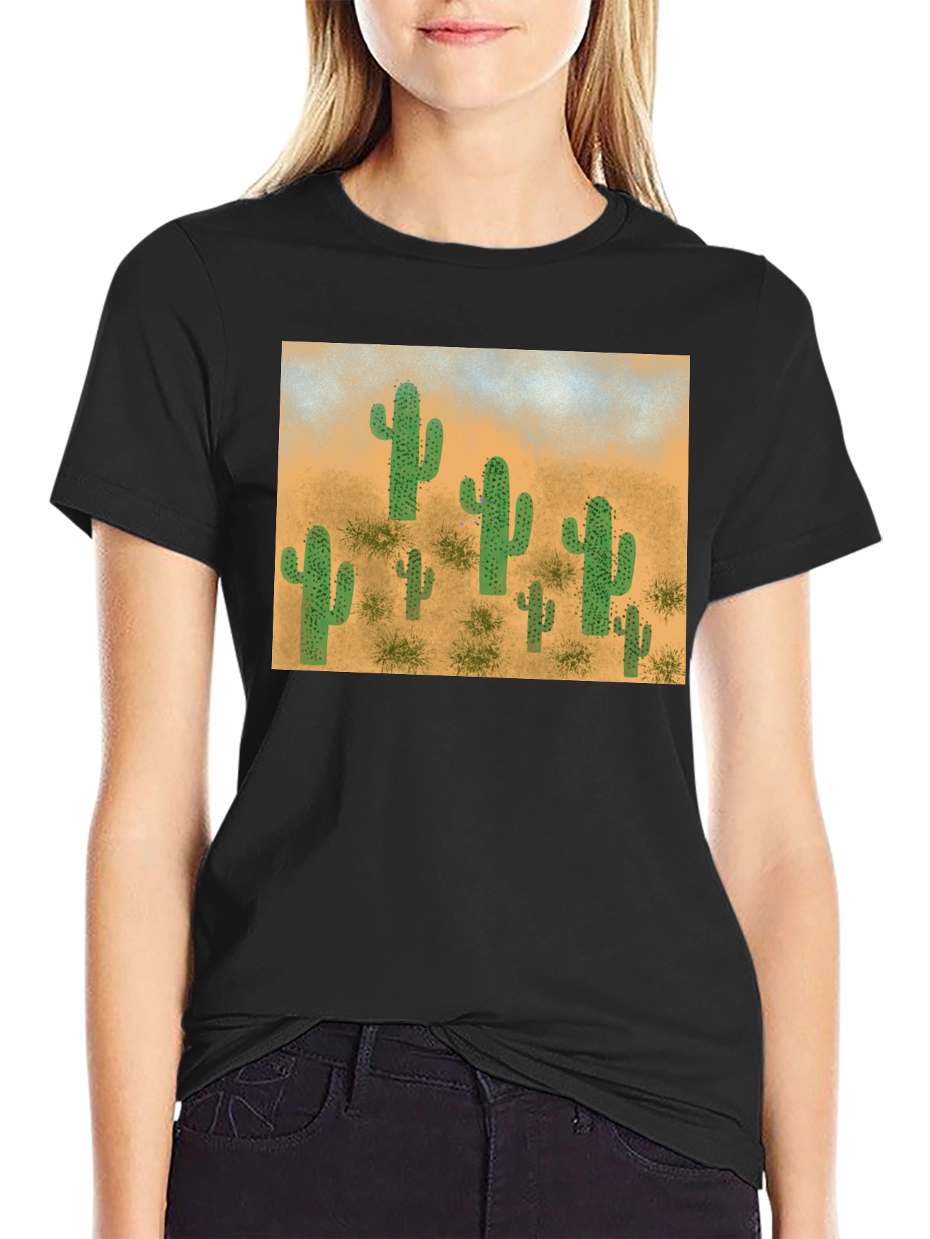 Cactus Desert Scene Graphic Tee - Black