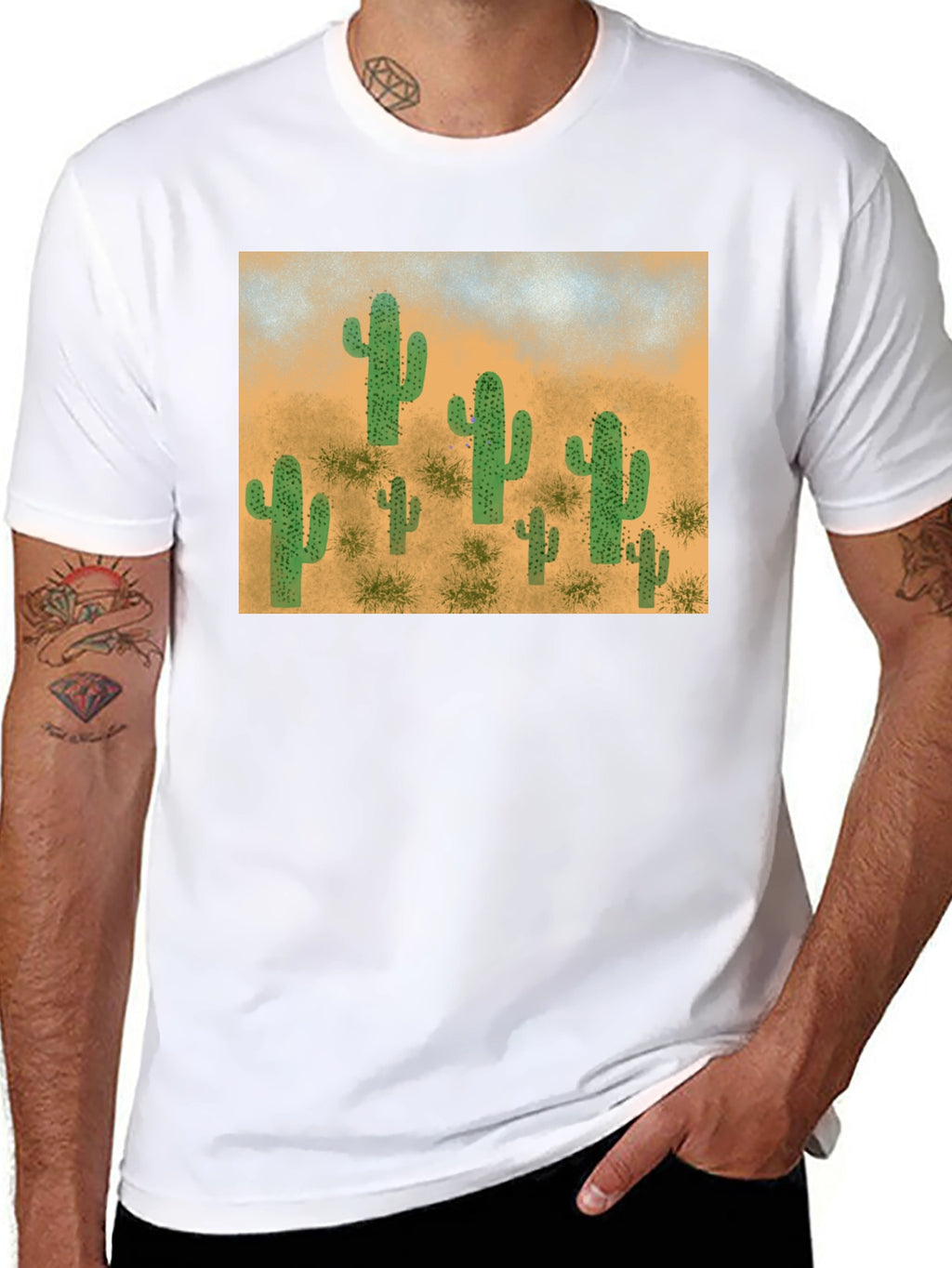Cactus Desert Scene Graphic Tee - Black