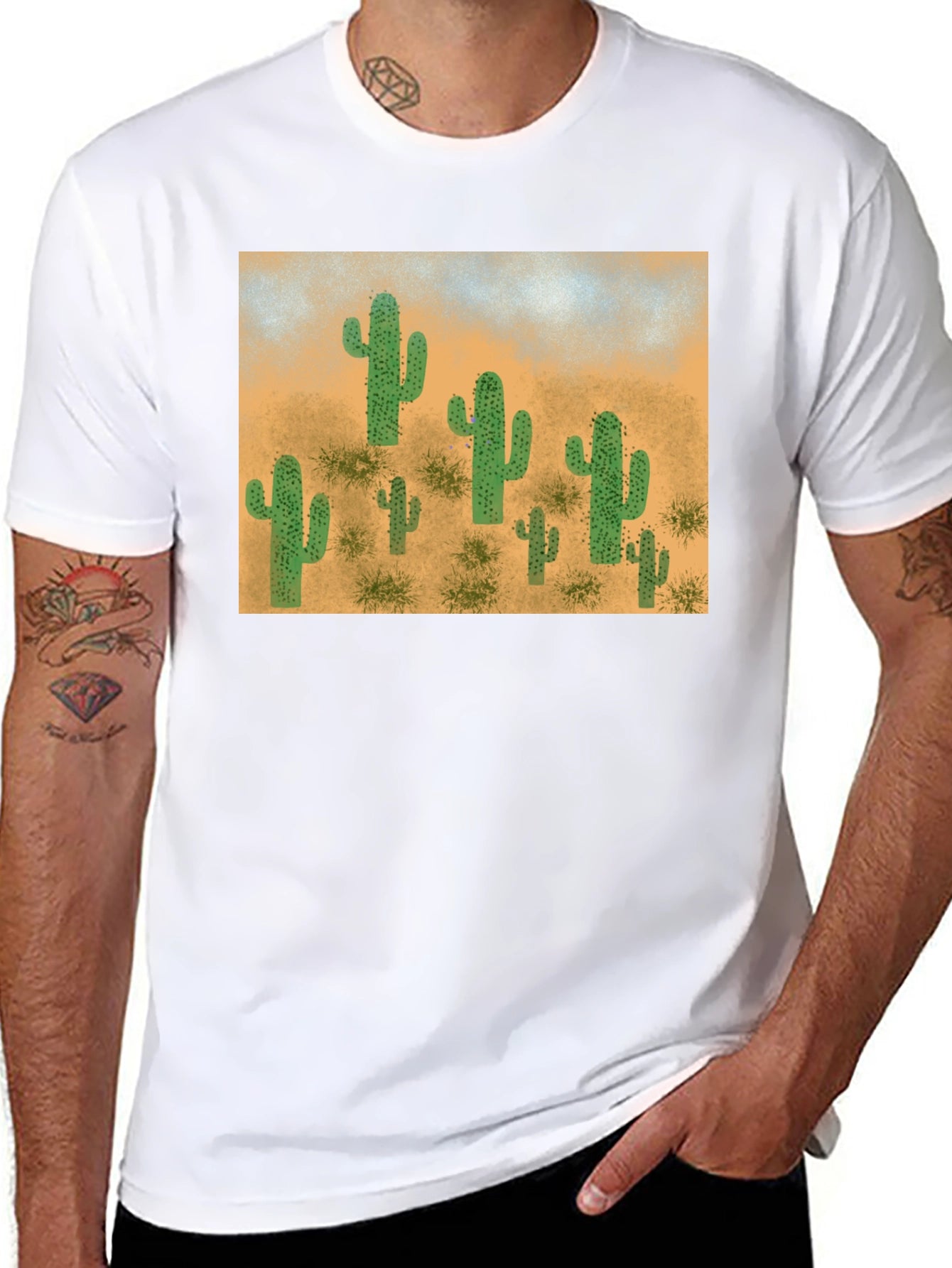 Cactus Desert Scene Graphic Tee - Black