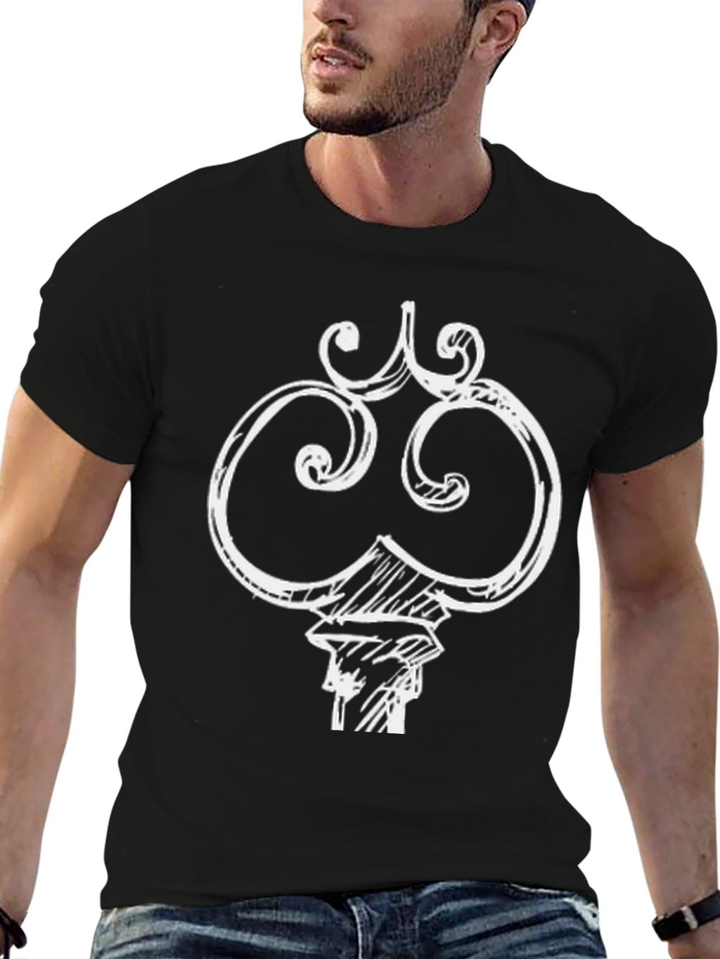 Key Graphic Tee - Black Cotton Blend Casual T-Shirt