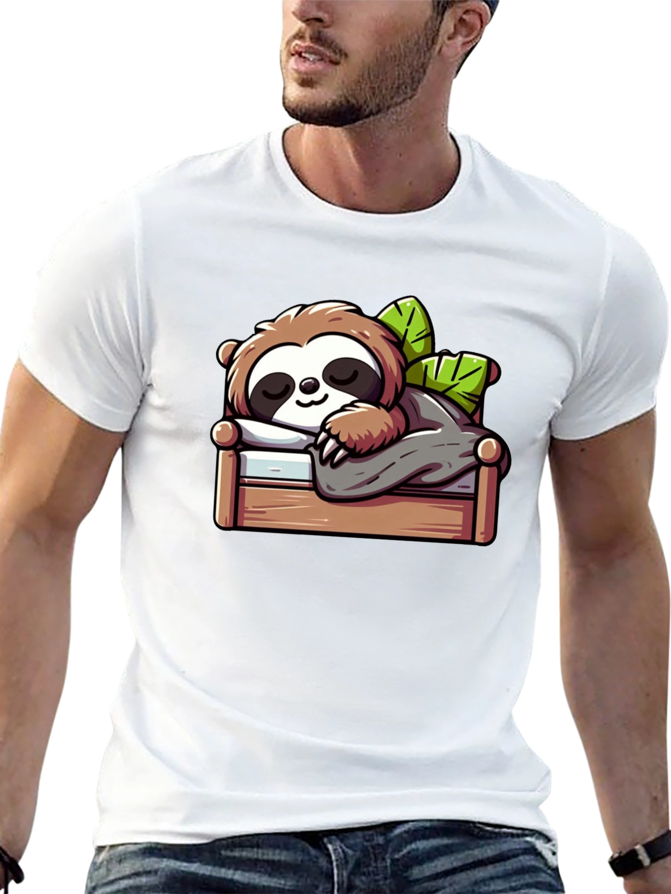 Sleeping Sloth Graphic Tee - Black Cotton Comfort