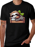 Sleeping Sloth Graphic Tee - Black Cotton Comfort