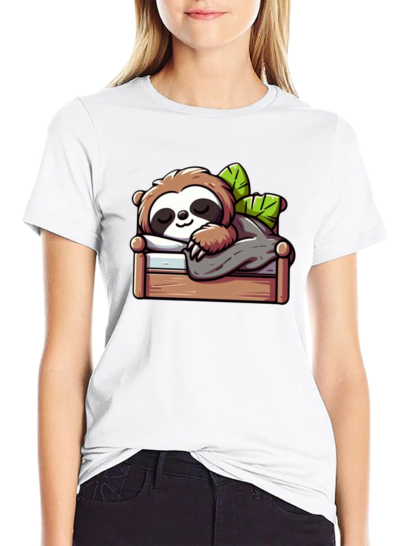 Sleeping Sloth Graphic Tee - Black Cotton Comfort