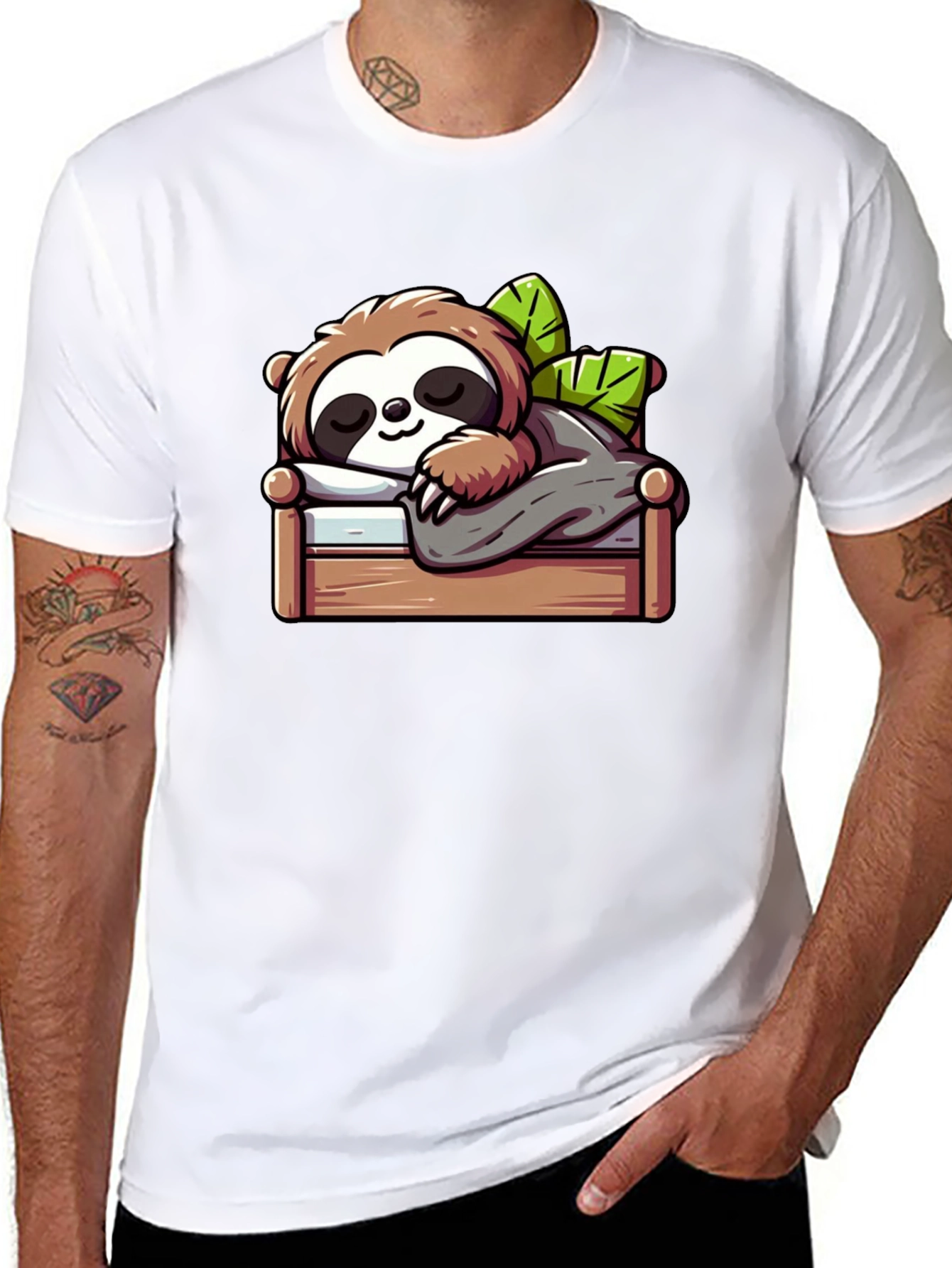 Sleeping Sloth Graphic Tee - Black Cotton Comfort