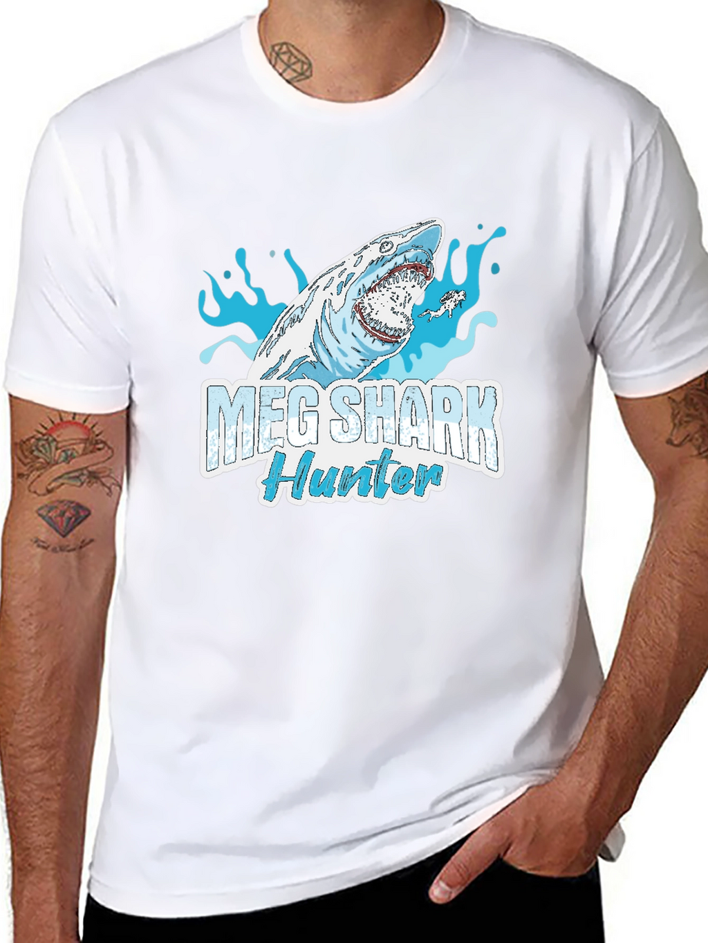 Meg Shark Hunter Graphic Tee - Cool Shark Design